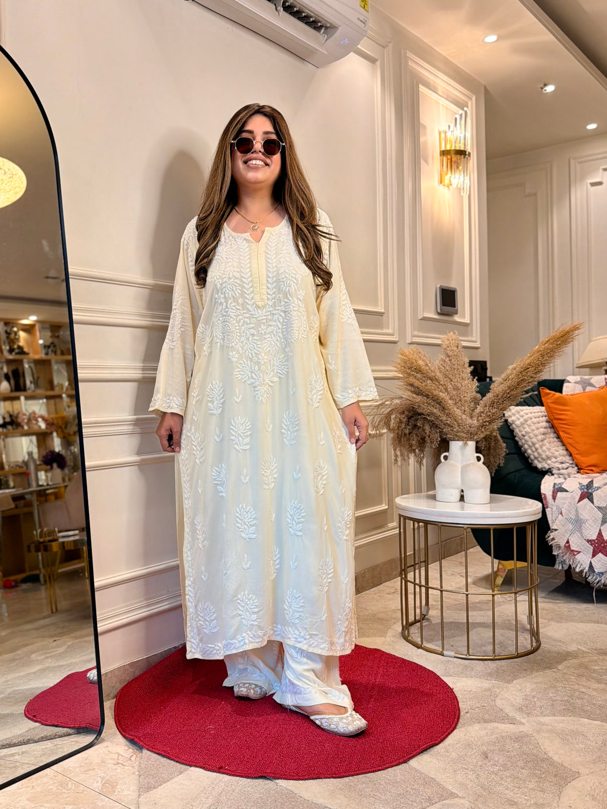 3d Hand Embroidered Chikankari Kurta set | Premium Modal | Buttery Cream