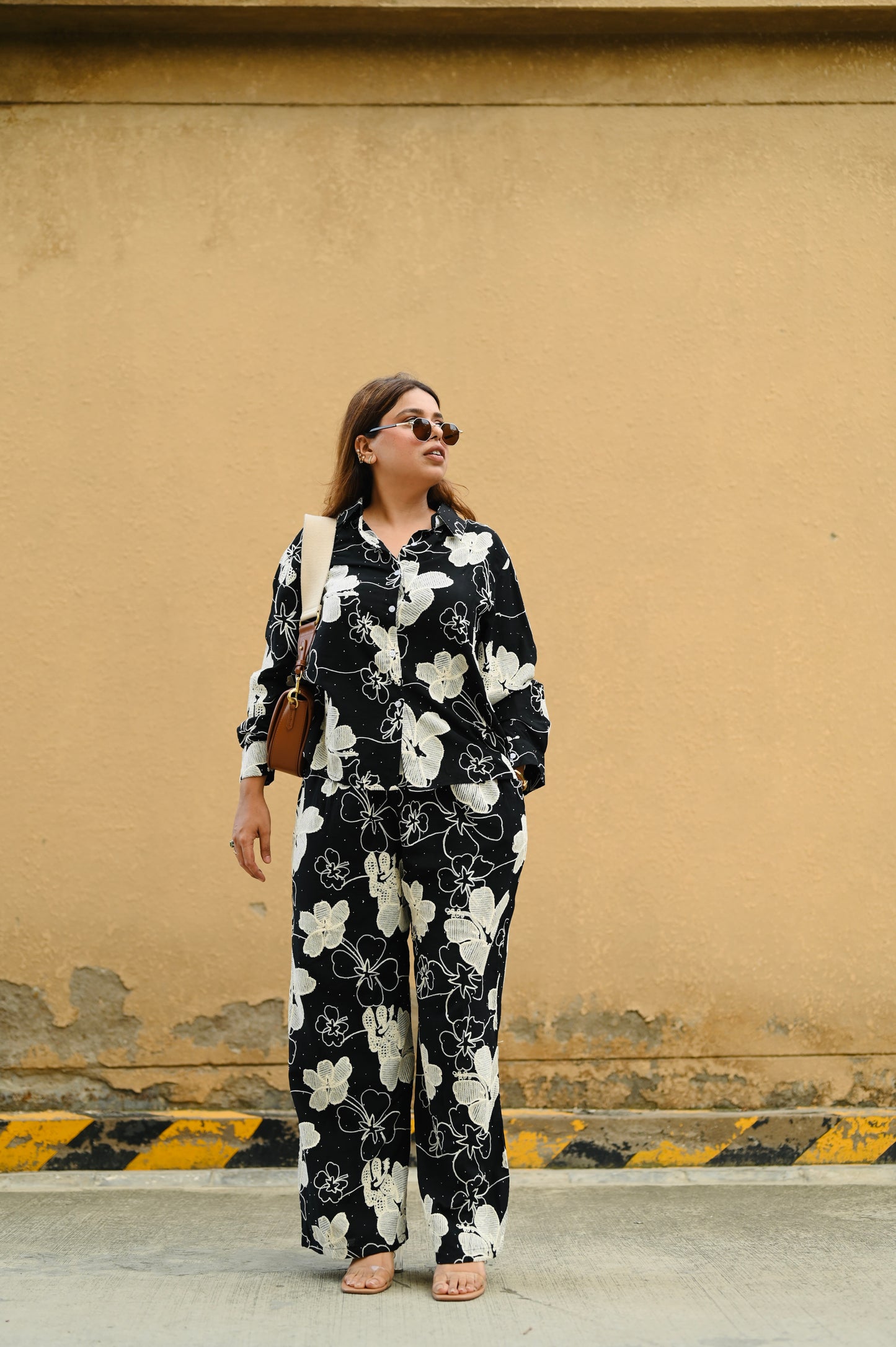 Black Floral Embroidered Co-ord Set – Premium Crepe | Free Size Upto XXL