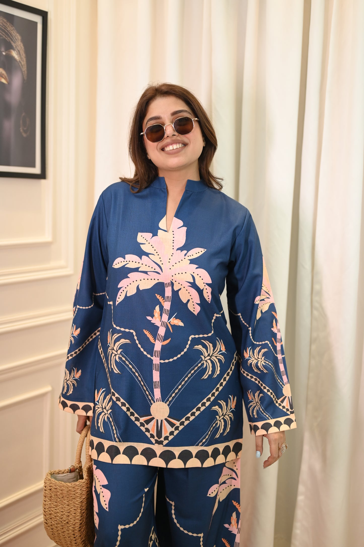 Navy Tropica Printed Cord-set | Sizes M to 6XL