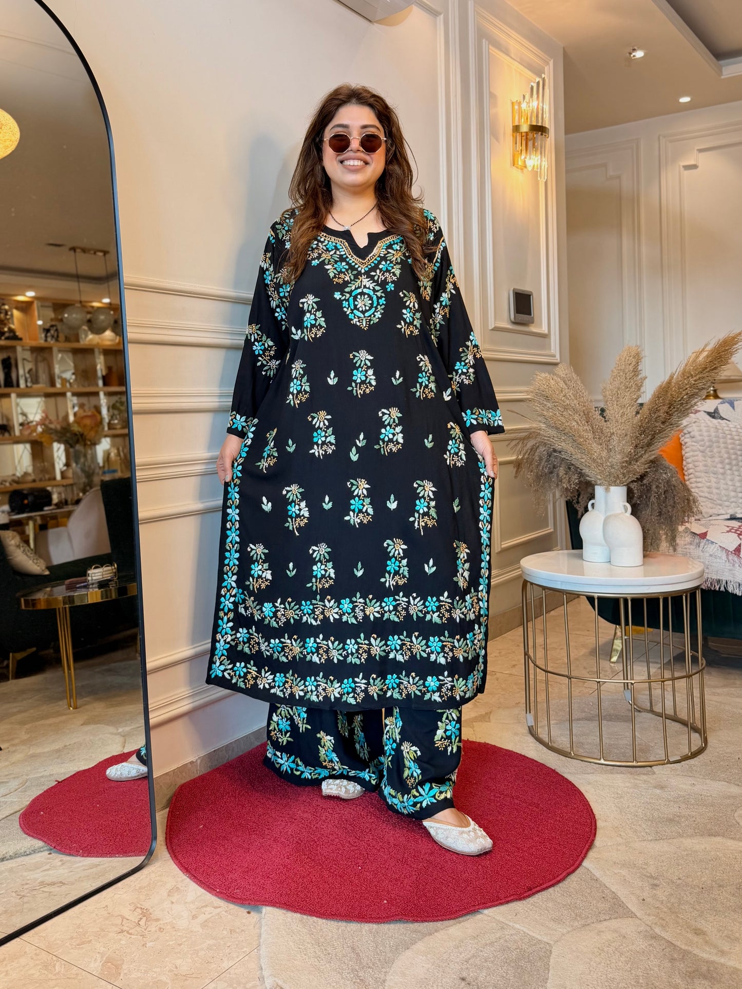 Hand Embroidered Chikankari Kurta set | Modal  | Black with Blue