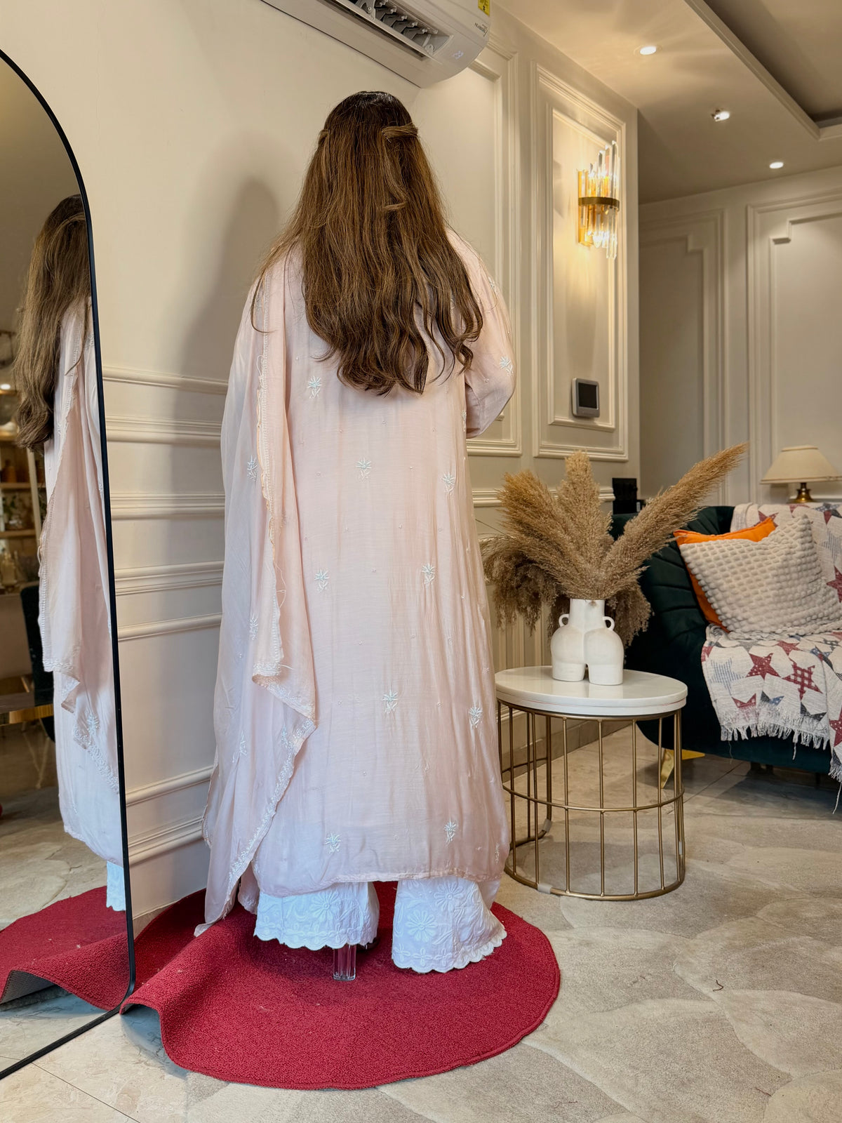 Luxe Hand Embroidered Chikankari Kurta & Duppta | Premium Soft Muslin | Peach Nude