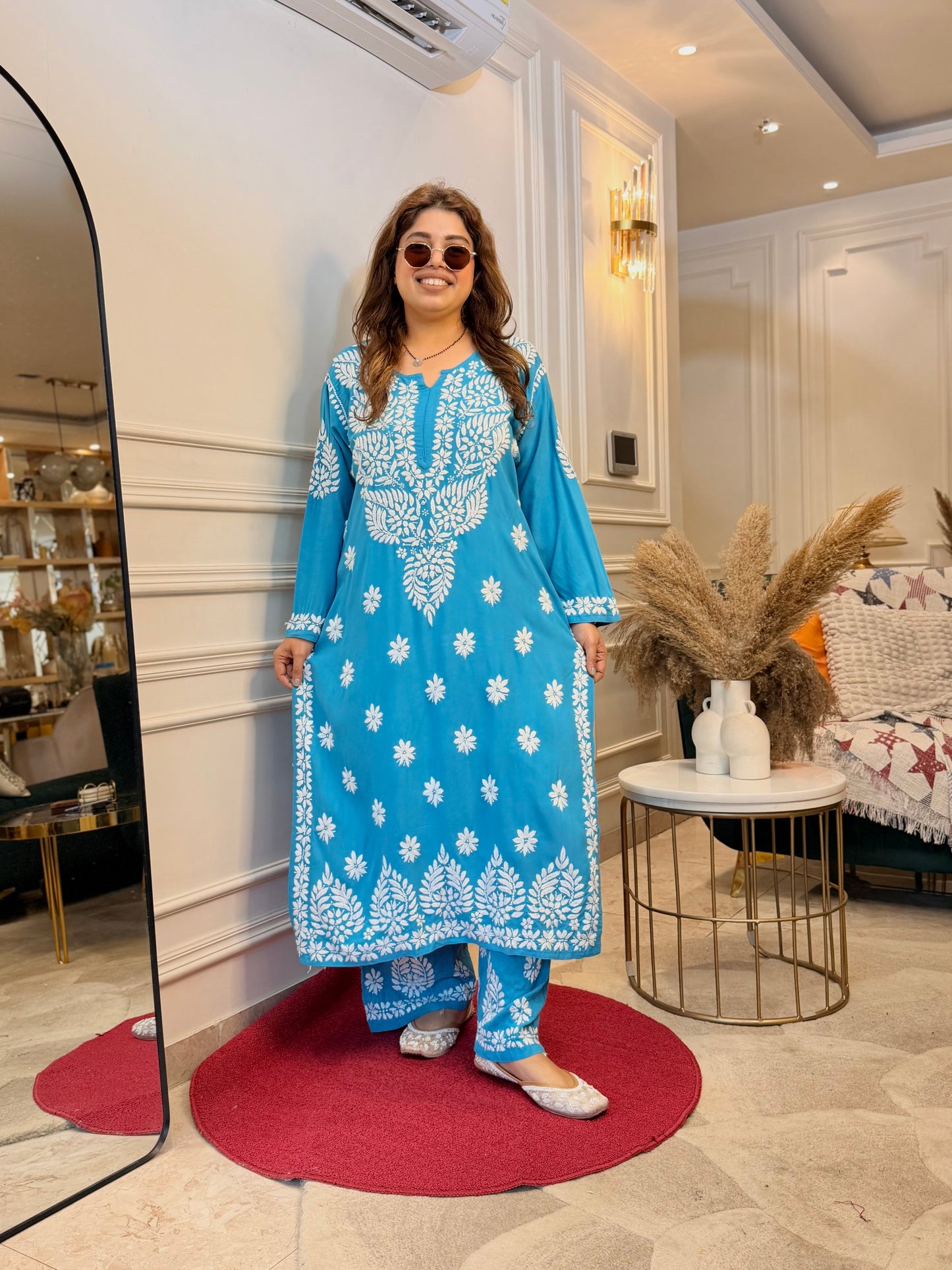 Hand Embroidered Chikankari Kurta set | Modal | Blue