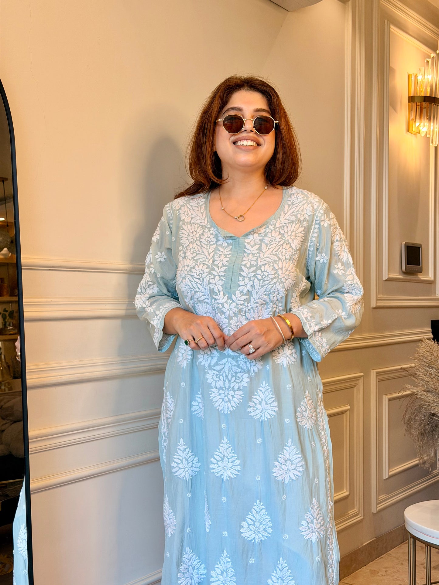 Chikankari Kurta  | Mul Chanderi | Pastel Sage