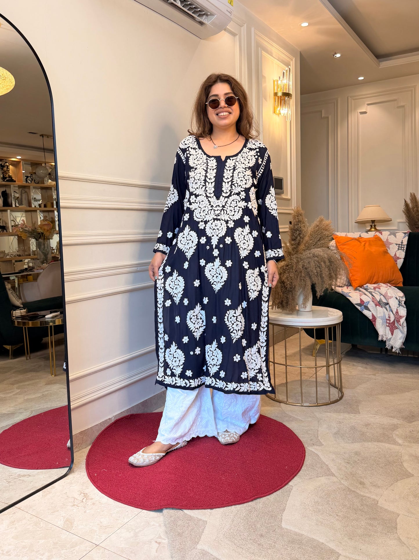 Hand Embroidered 3DChikankari Kurta set | Premium Modal  | Black