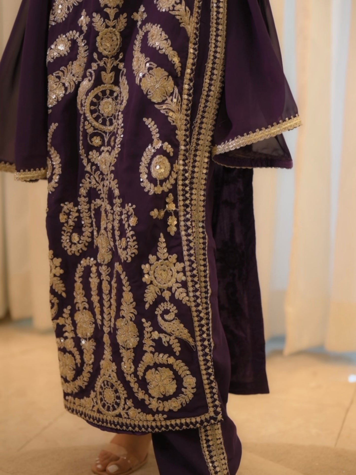 Royal Purple Hand-Embroidered Straight Co Ord Set– Festive & Wedding