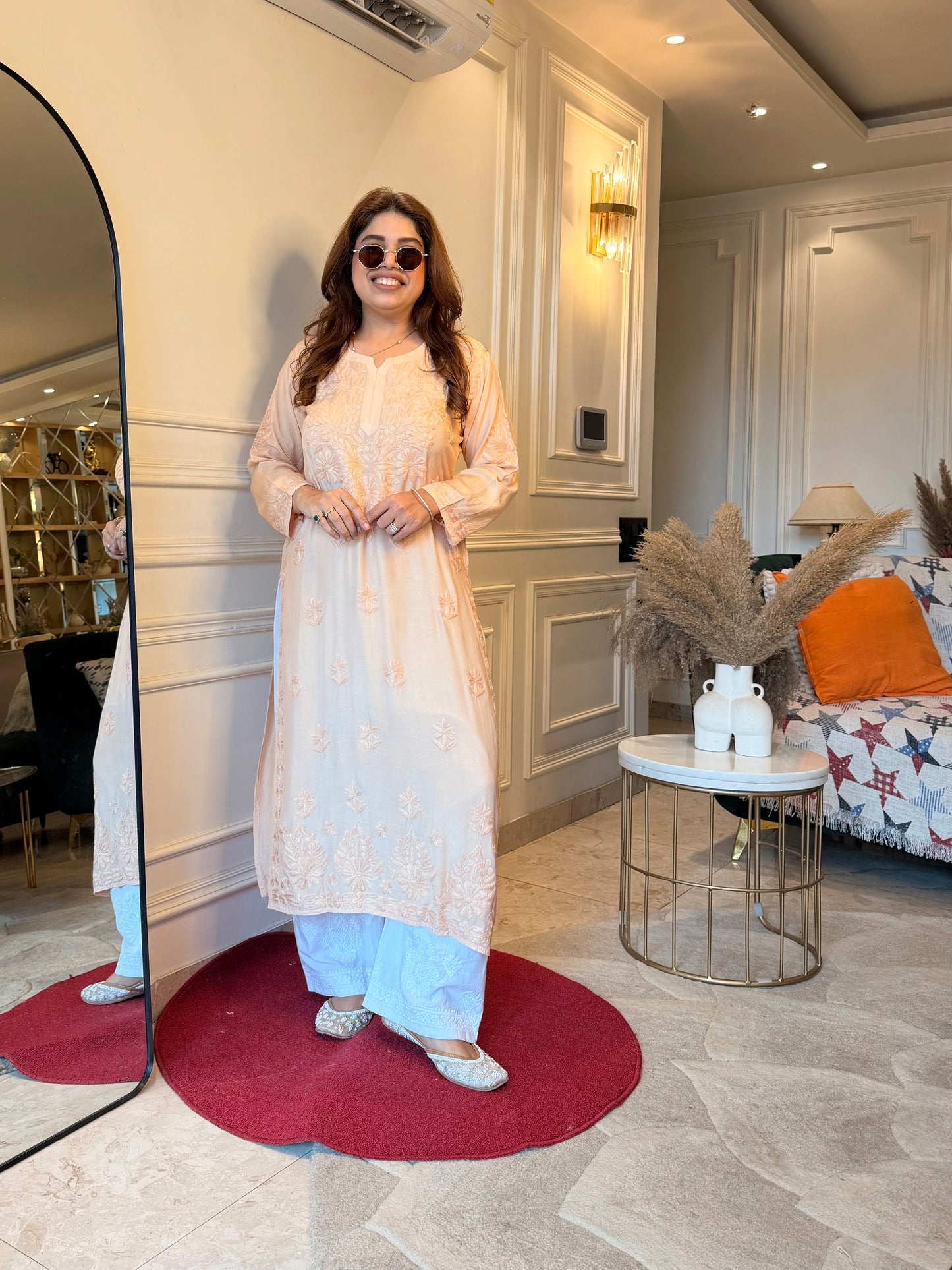 Hand embroidered Chikankari Kurta set | Mul Chanderi | Ivory colour