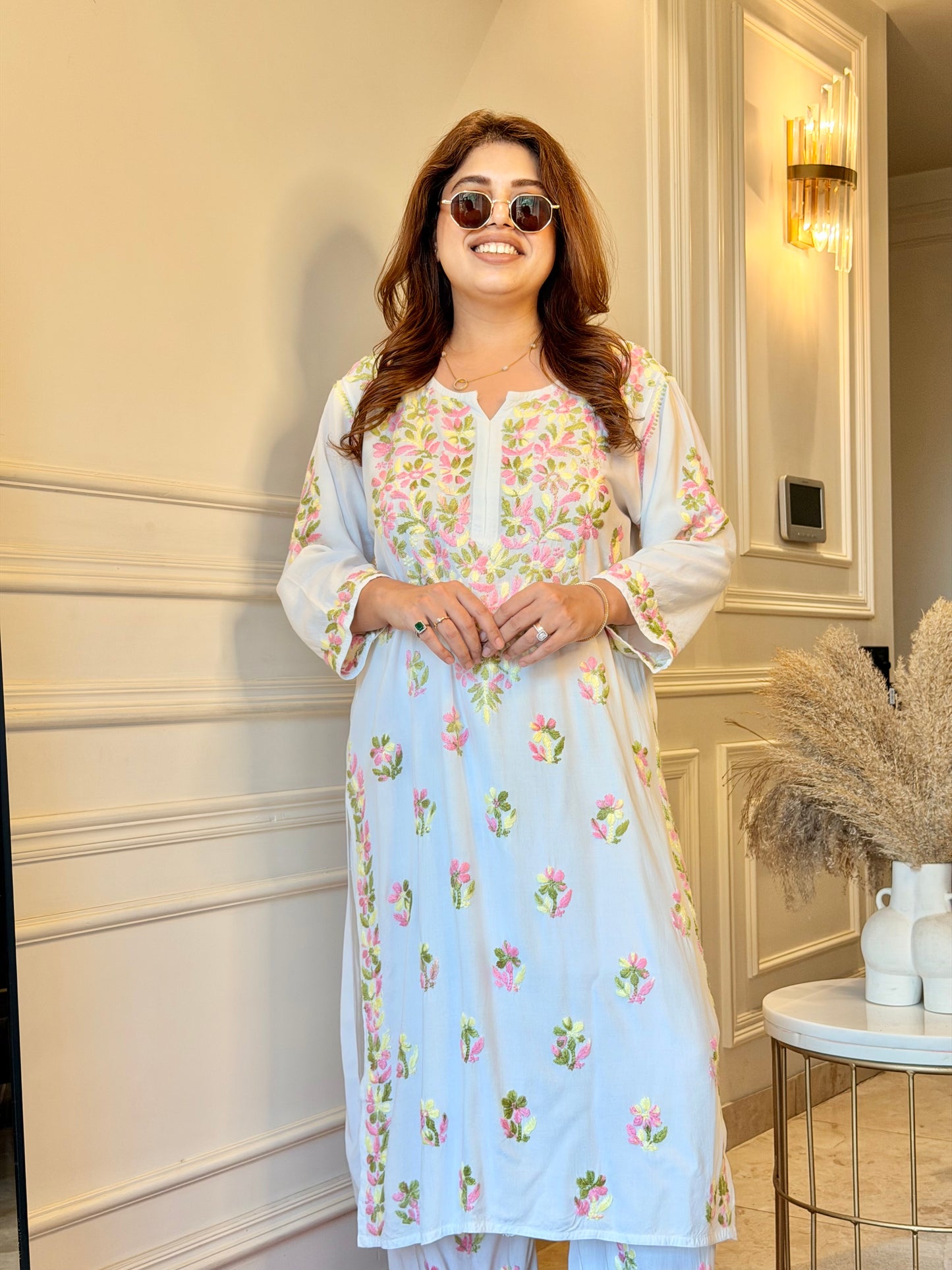 Chikankari Kurta set | Mul Cotton | Multicoloured Thread
