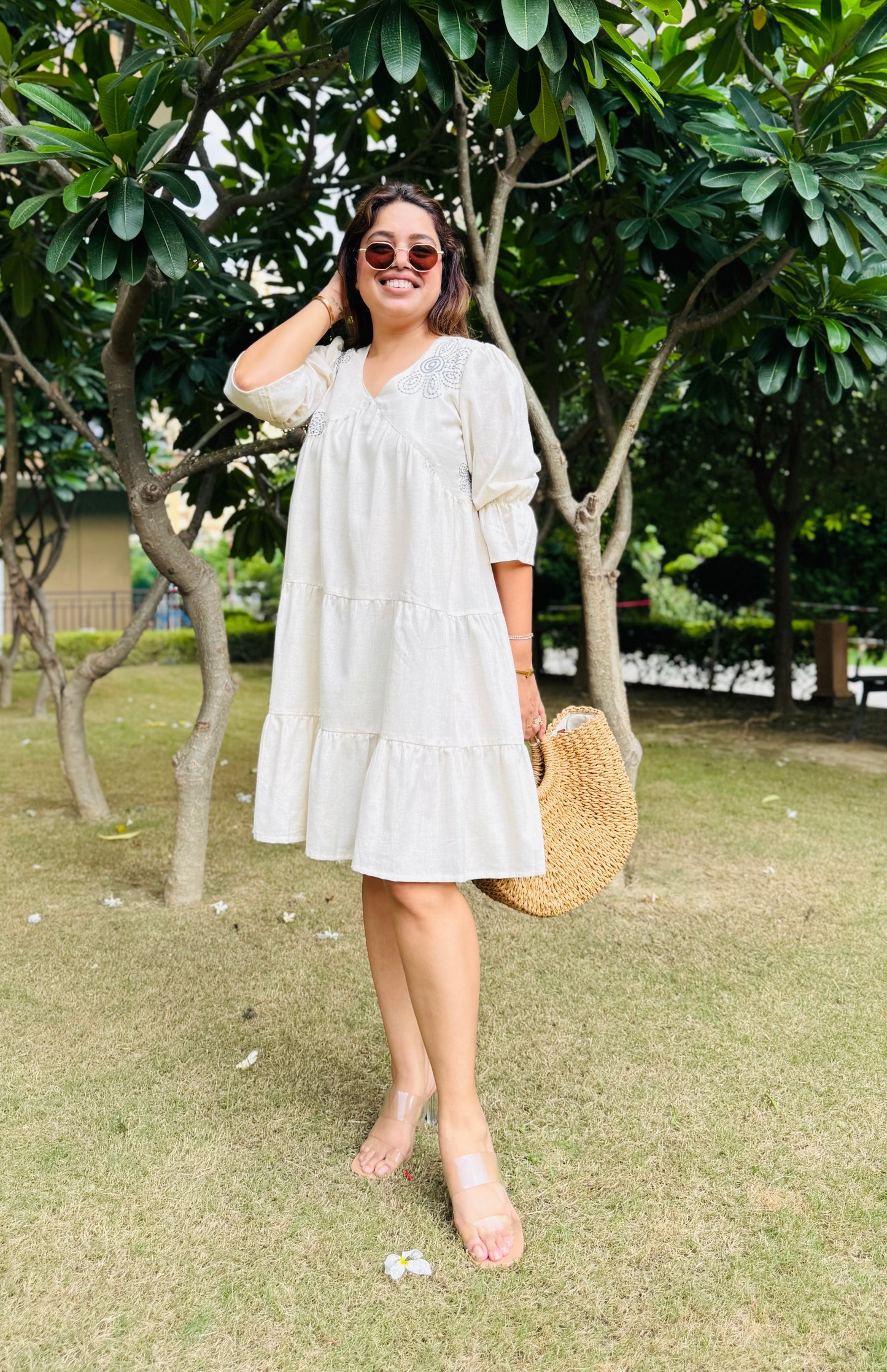 Half white Cotton Dress