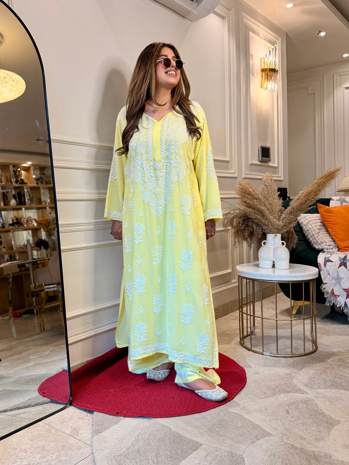 3d Hand Embroidered Chikankari Kurta set | Premium Modal | Lemon Yellow