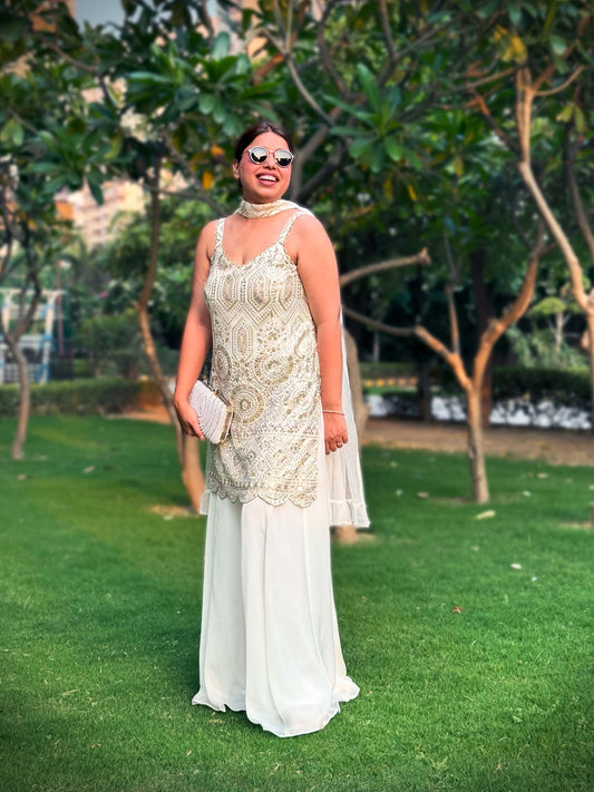 White Sharara 3 Peice Set