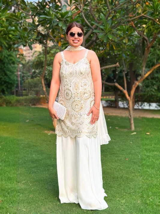 White Sharara 3 Peice Set