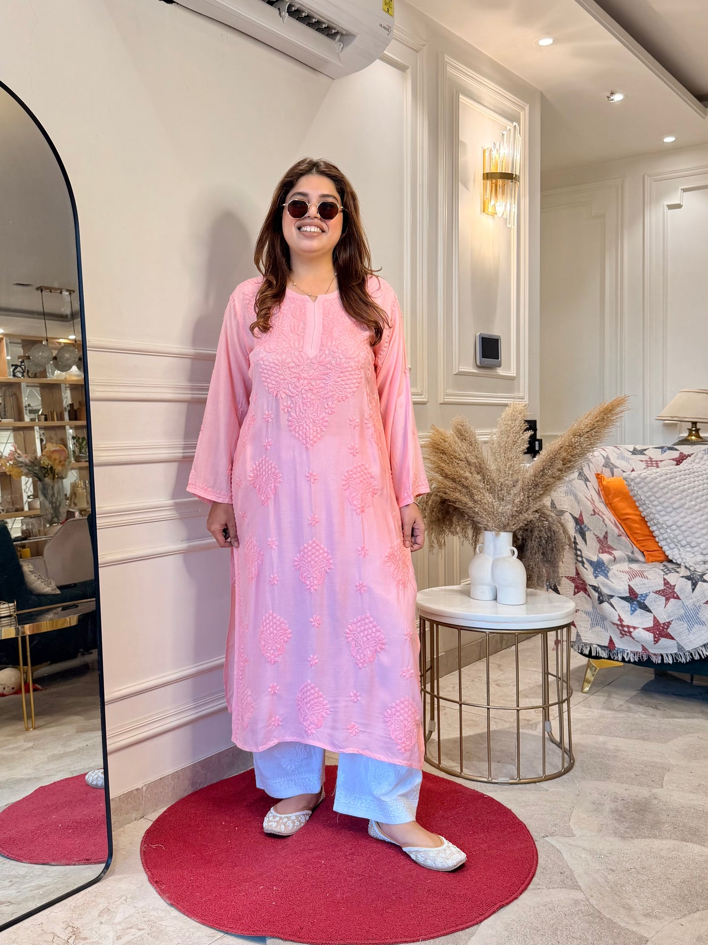 Chikankari Kurta set | Muslin | Salmon Pink