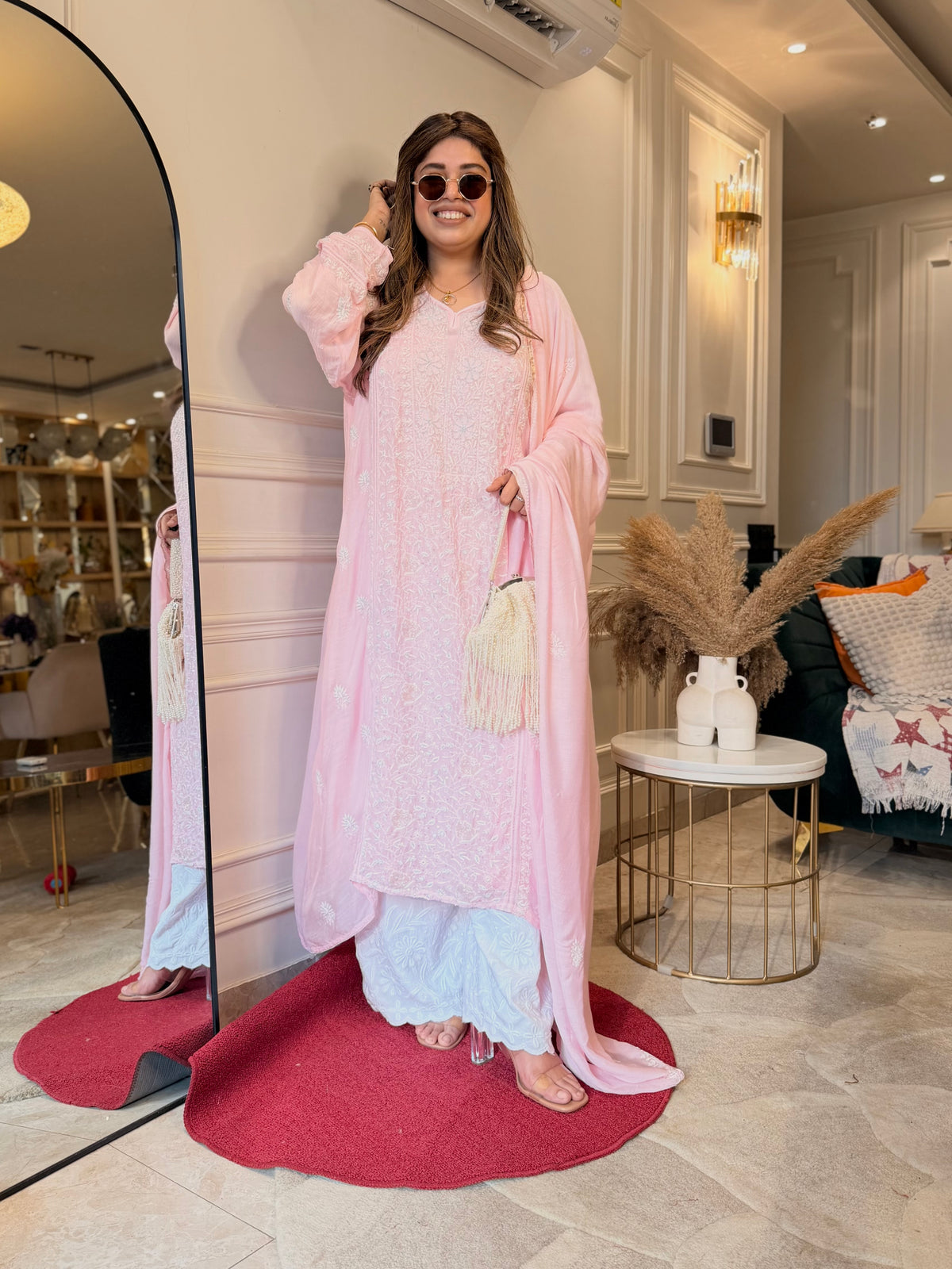 Luxe Hand Embroidered Chikankari Kurta & Duppta | Premium Soft Muslin | Pink