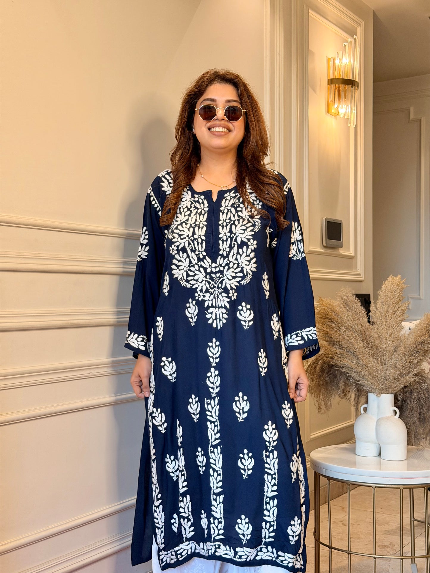 Hand Embroidered Chikankari Kurta | Modal | Midnight Navy