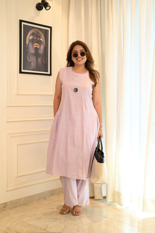 Soft Lilac Mirror Work Co-ord Set