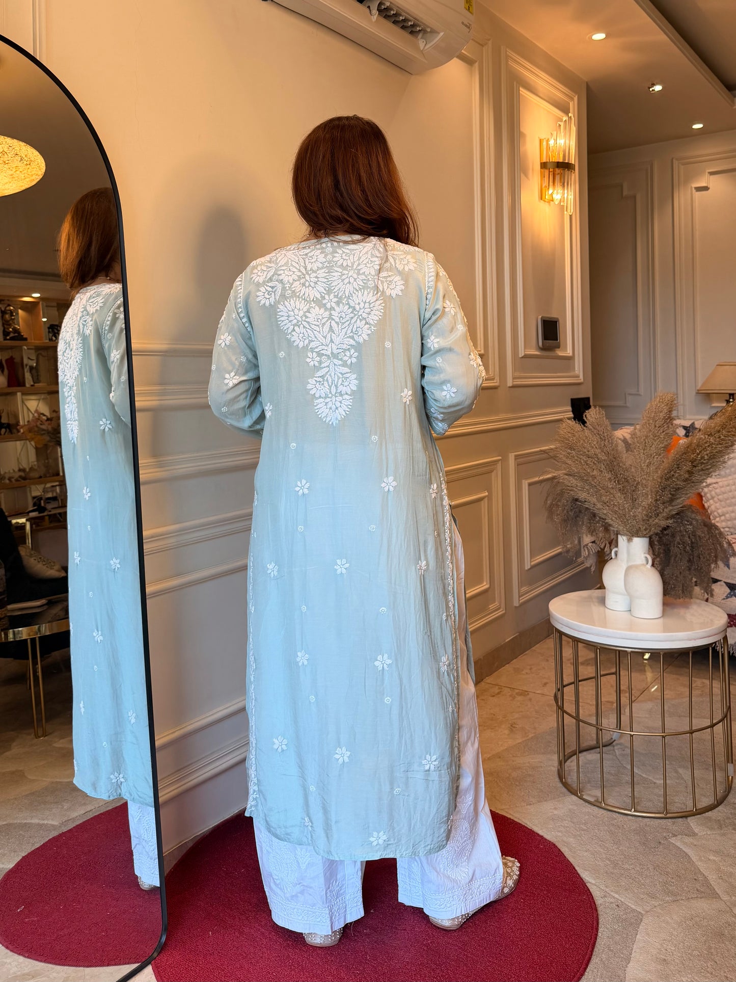Chikankari Kurta  | Mul Chanderi | Pastel Sage