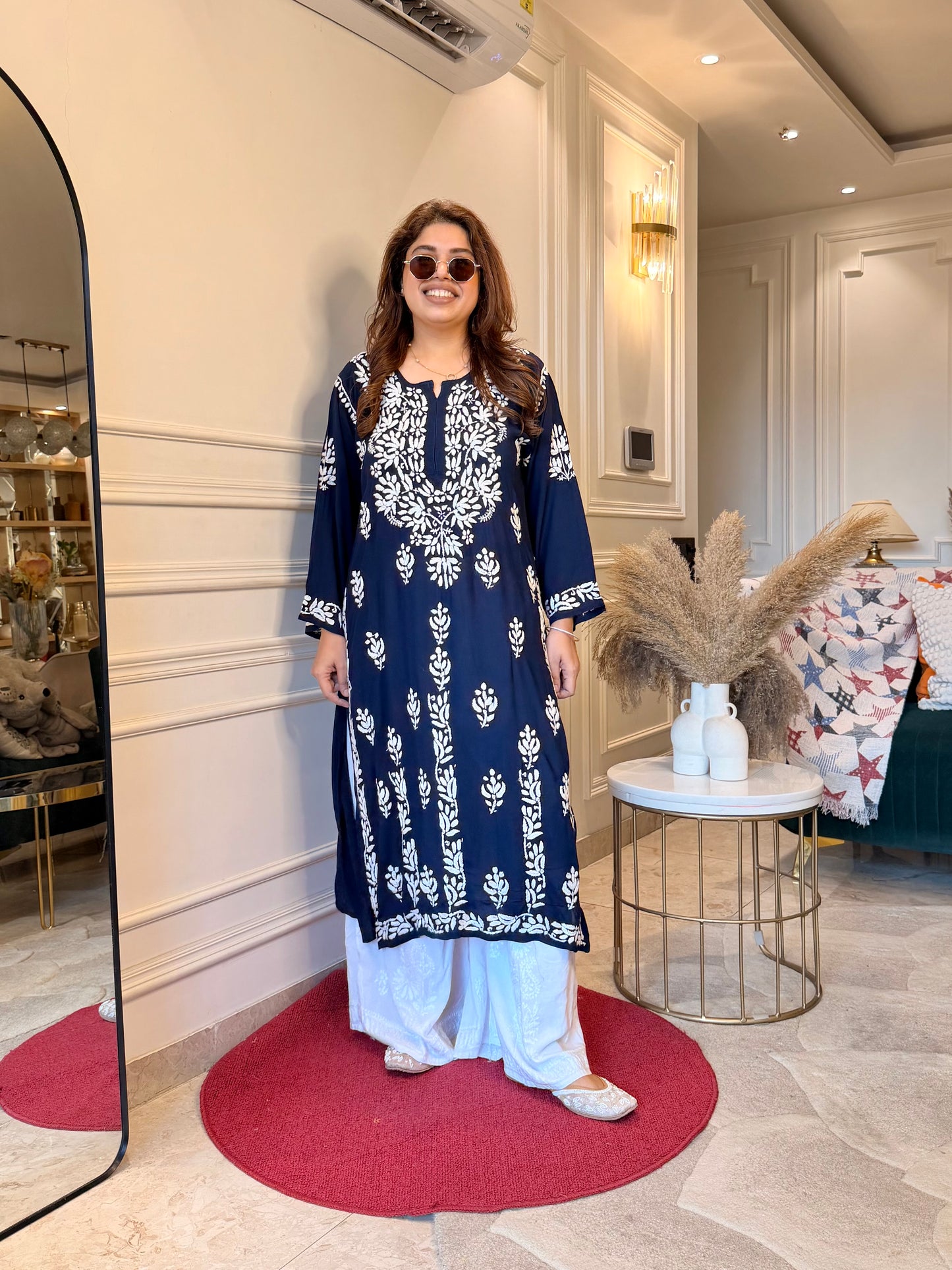 Hand Embroidered Chikankari Kurta | Modal | Midnight Navy