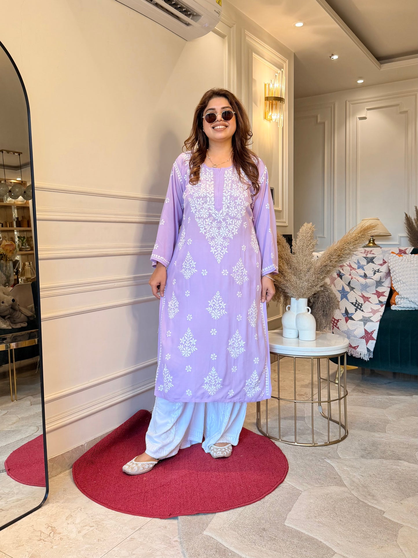 Hand Embroidered Chikankari Kurta | Modal | Lavender Lilac