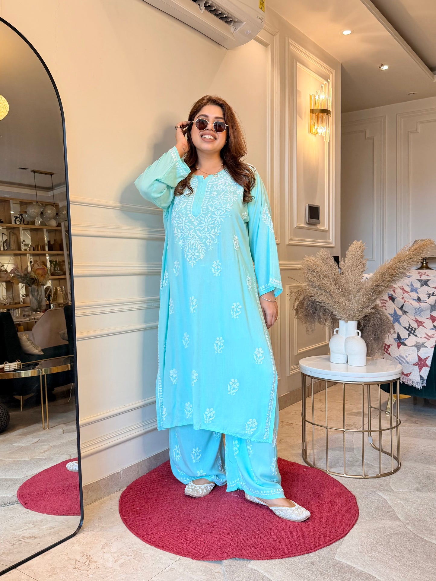 Hand Embroidered Chikankari Kurta set | Modal | Frozi
