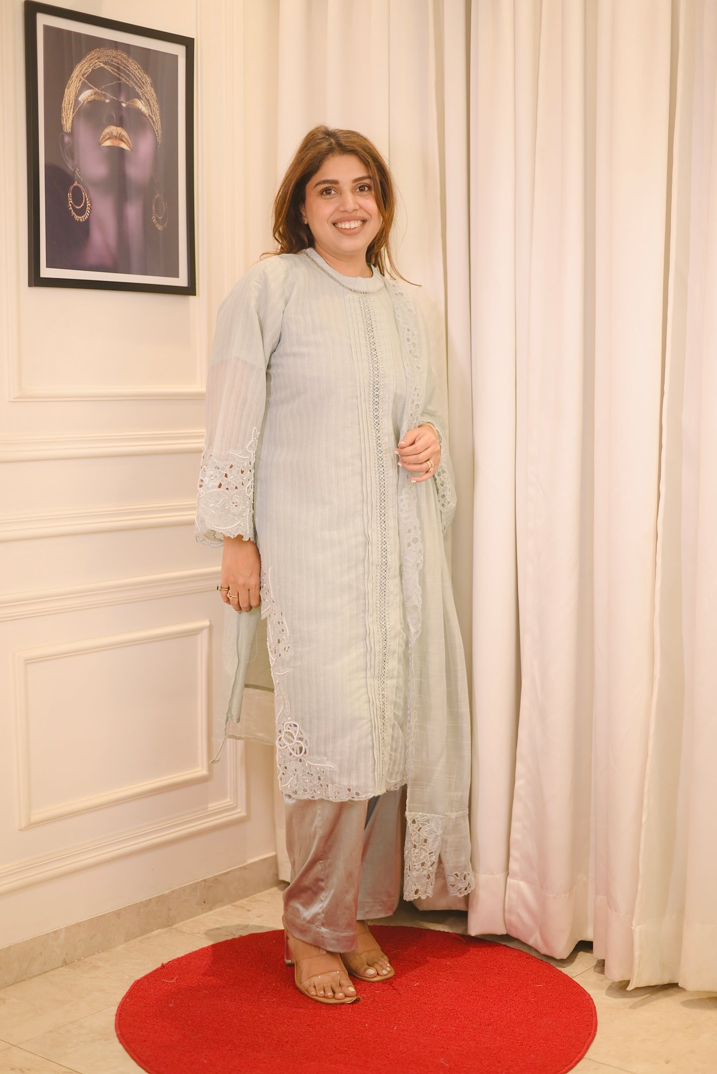 Exclusive Grey Cotton Lawn 3piece Suit| Sizes M to XXL