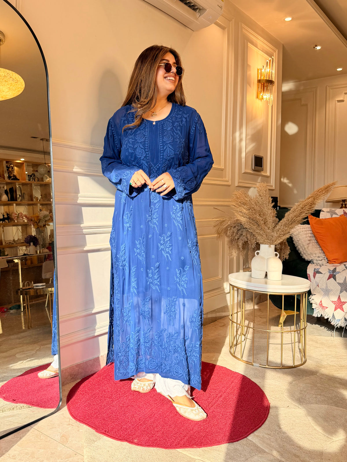 Hand Embroidered 3DChikankari Kurta  | Viscose | Royal Blue