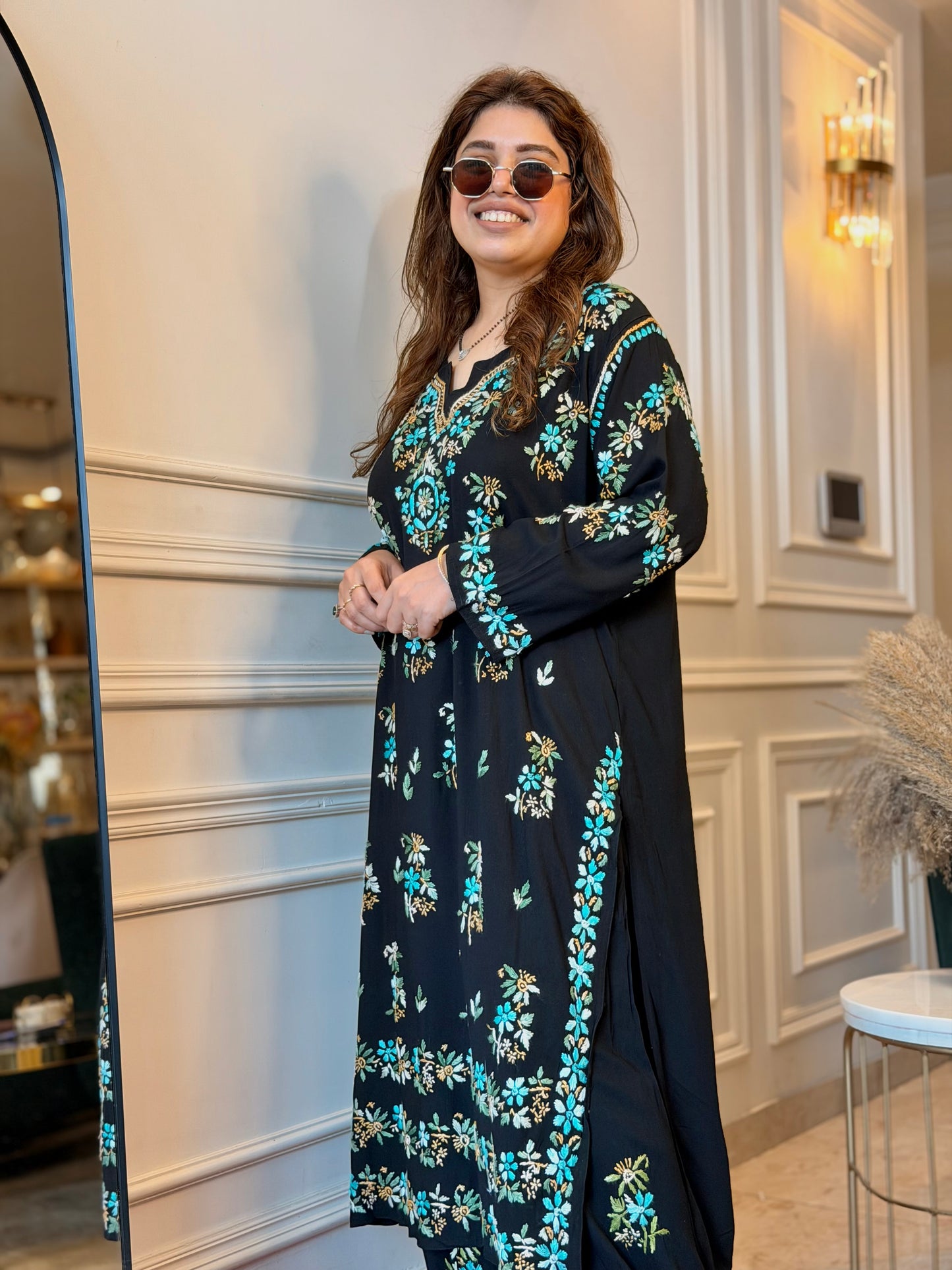 Hand Embroidered Chikankari Kurta set | Modal  | Black with Blue