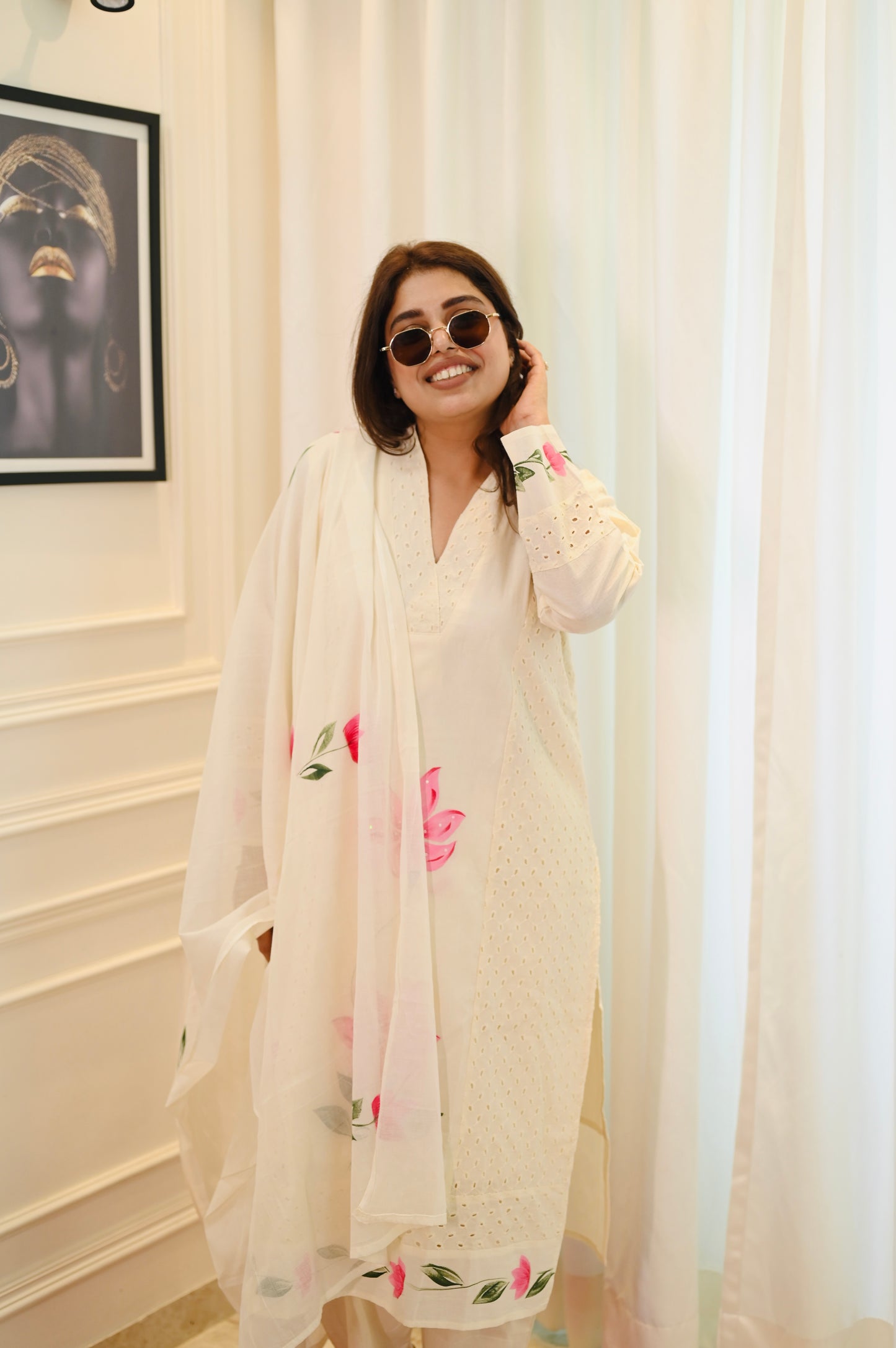 Premium Cream Cotton Plus size 3 piece kurta set | Size - 3XL | 4XL | 5XL