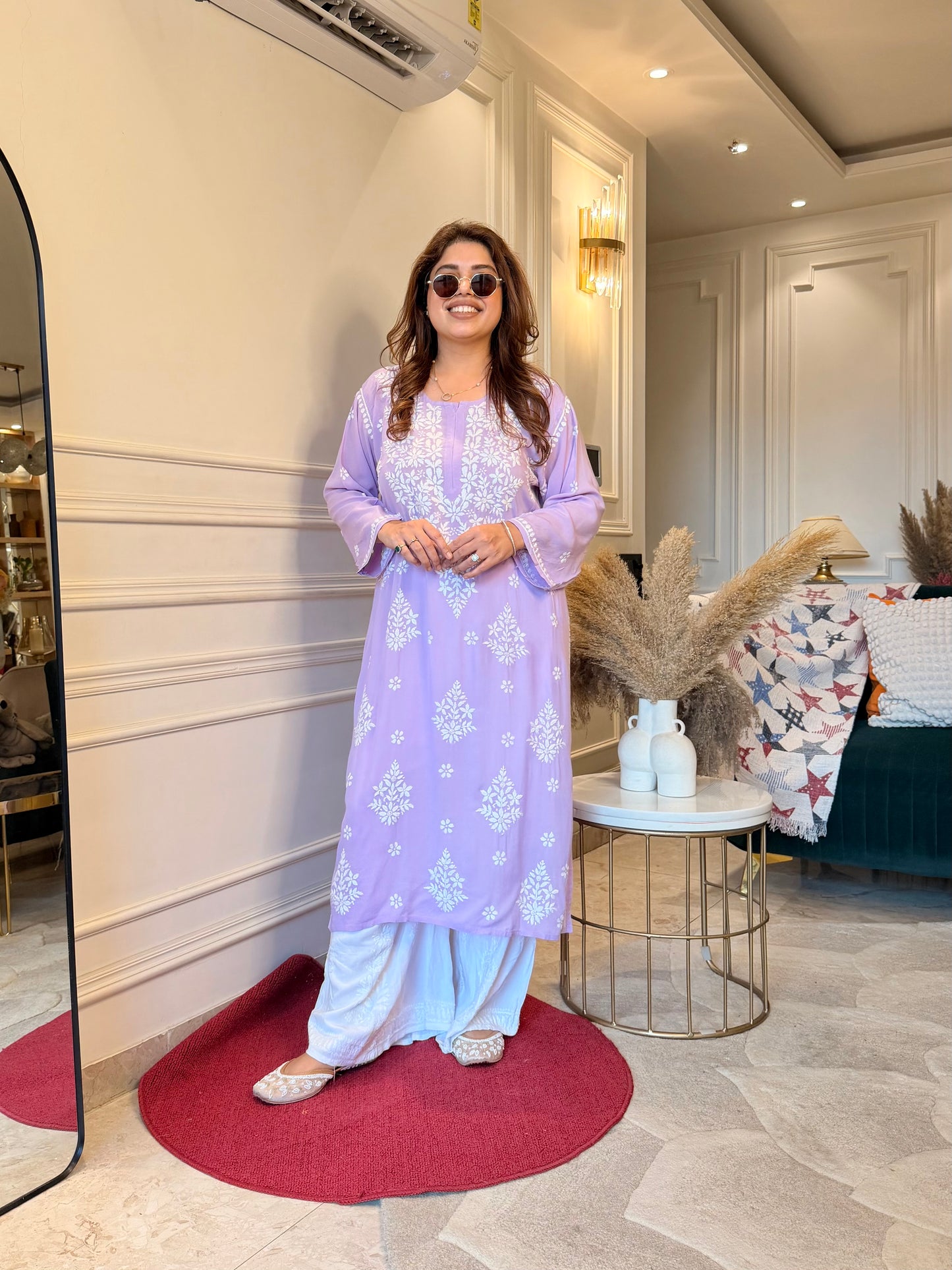 Hand Embroidered Chikankari Kurta | Modal | Lavender Lilac