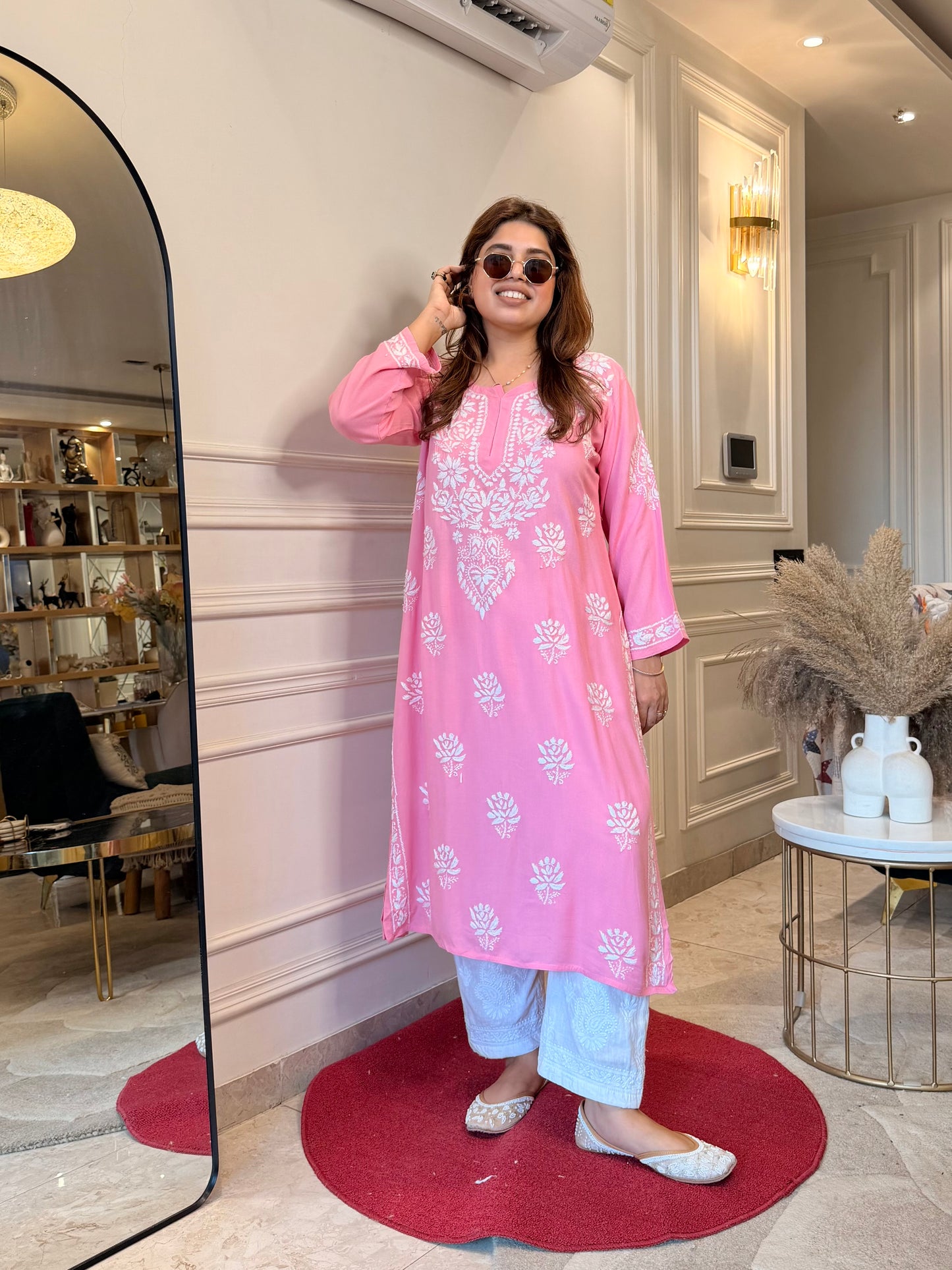Hand Embroidered Chikankari Kurta | Modal | Pink