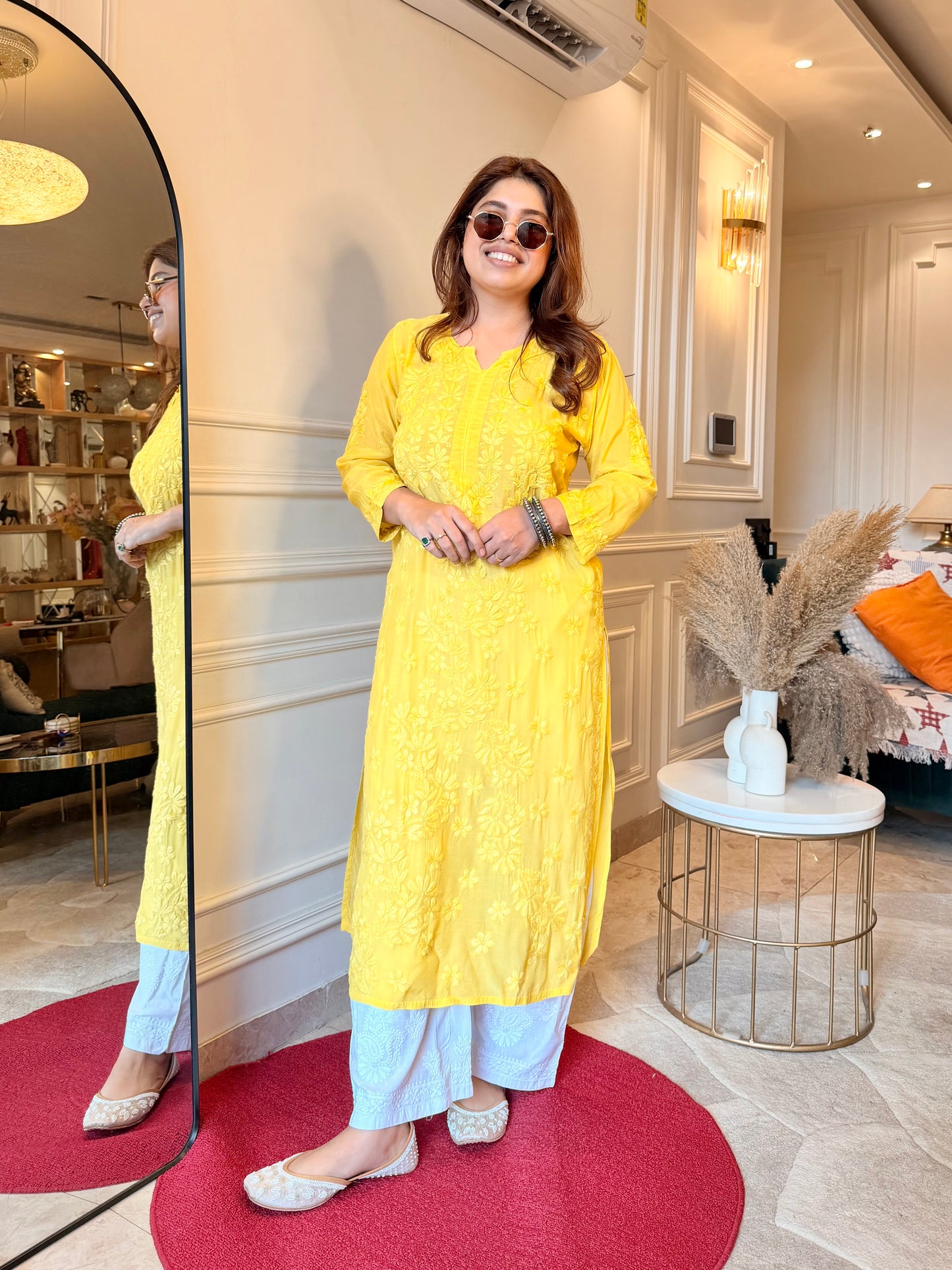 Chikankari Kurta set | Mul Chanderi | Butter Yellow