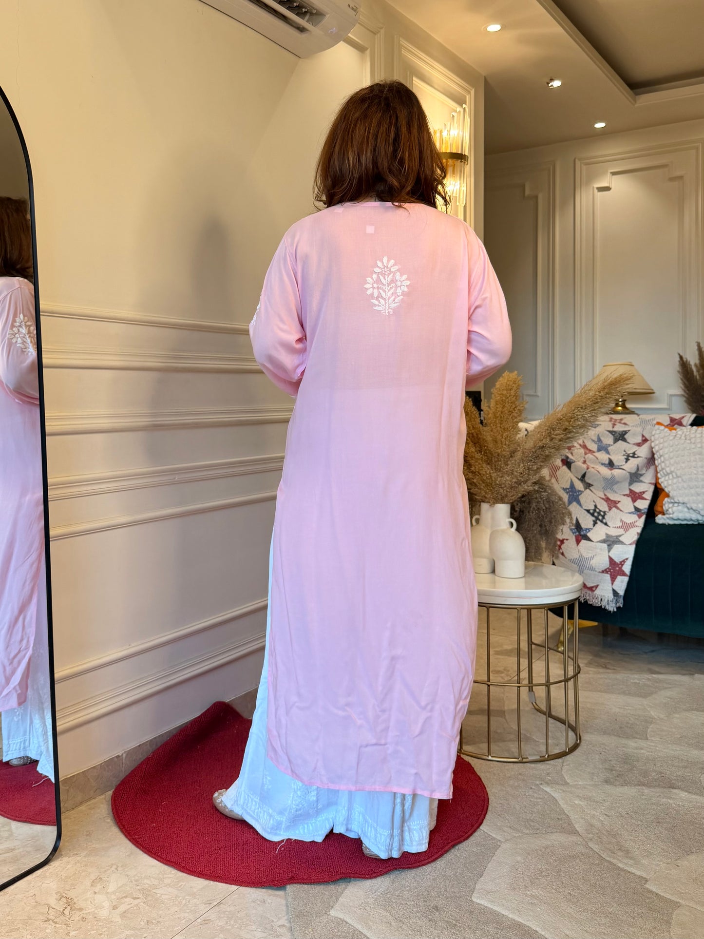Hand Embroidered Chikankari Kurta | Modal | Baby Pink
