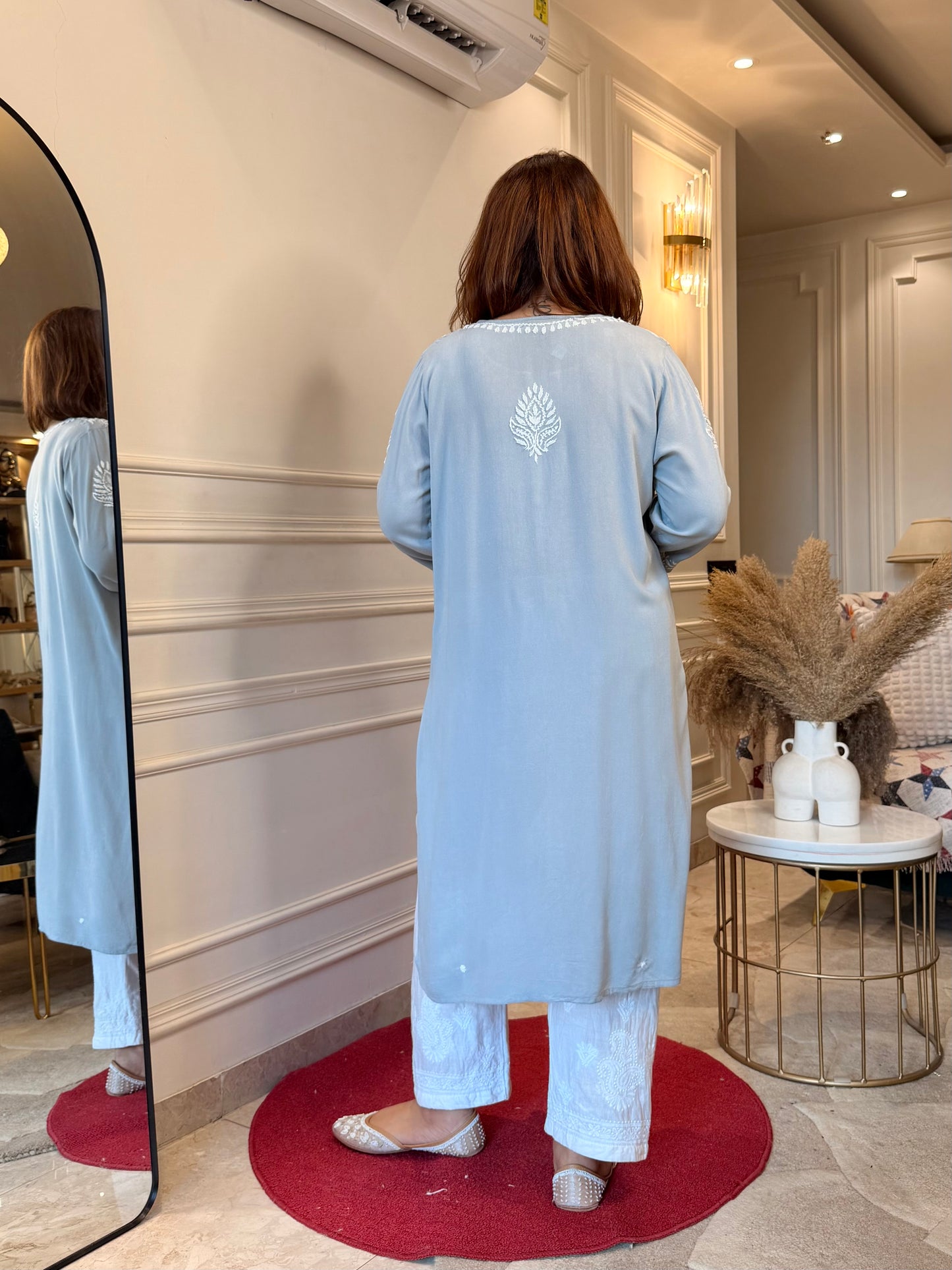 Hand Embroidered Chikankari Kurta | Modal | Pastel Grey