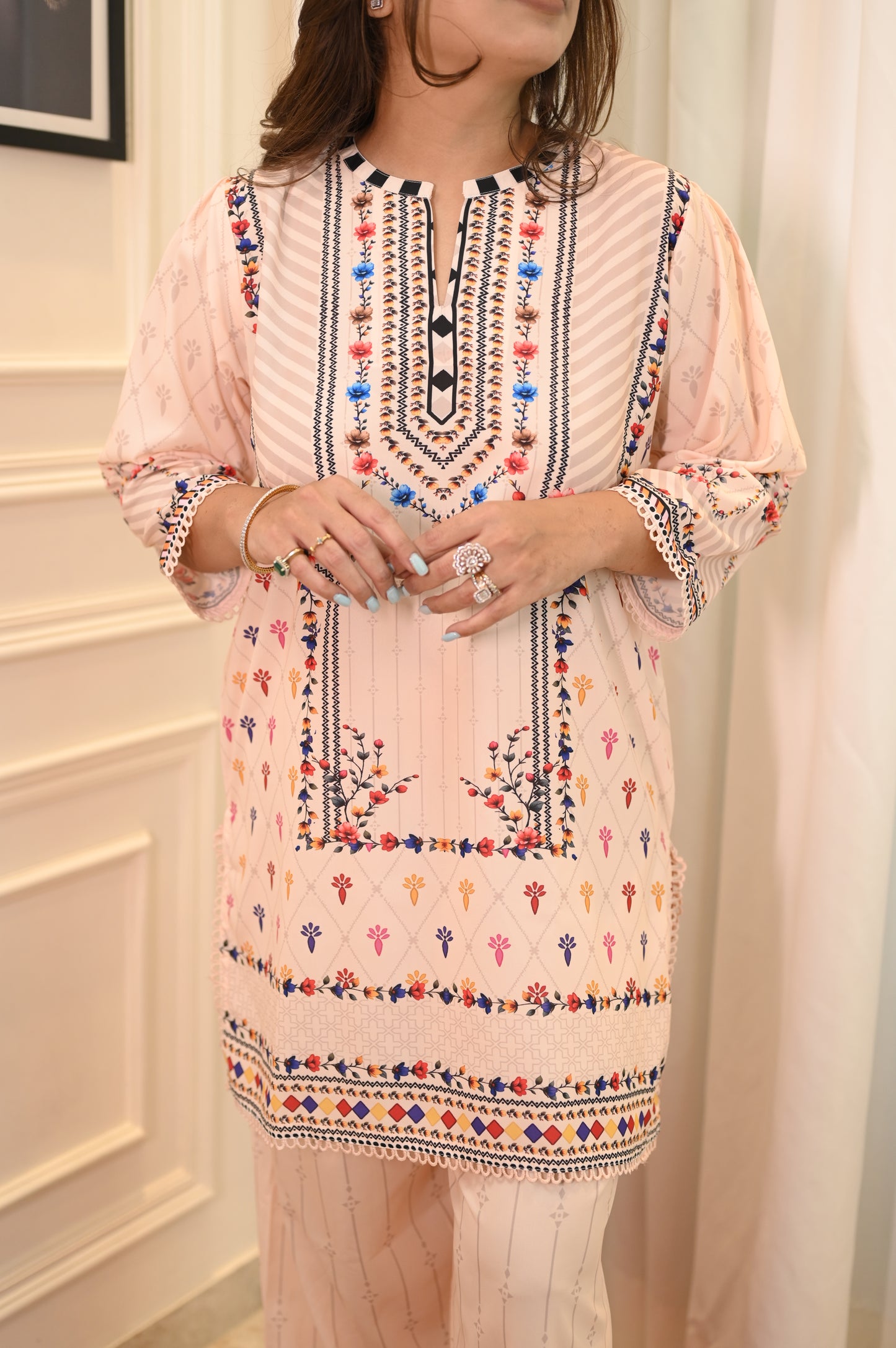 Peach Printed Cord-set | Sizes M to 6XL