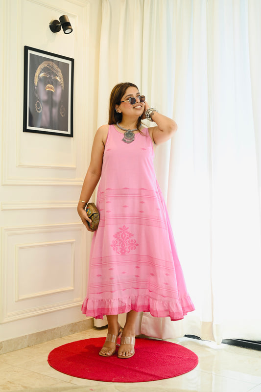 Pink Blossom Sleeveless Flared Dress