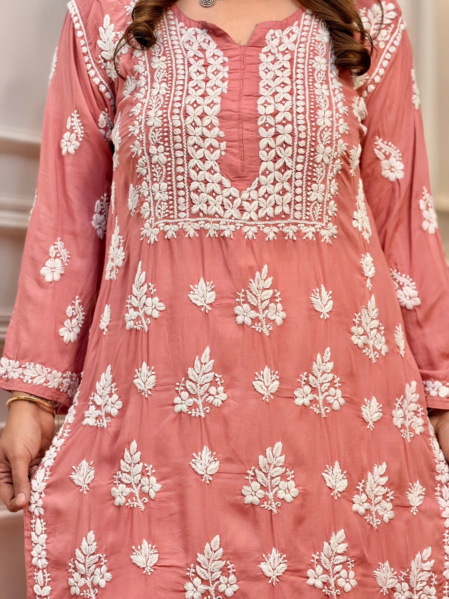 Hand Embroidered Chikankari Kurta Set | Premium Muslin | Sand