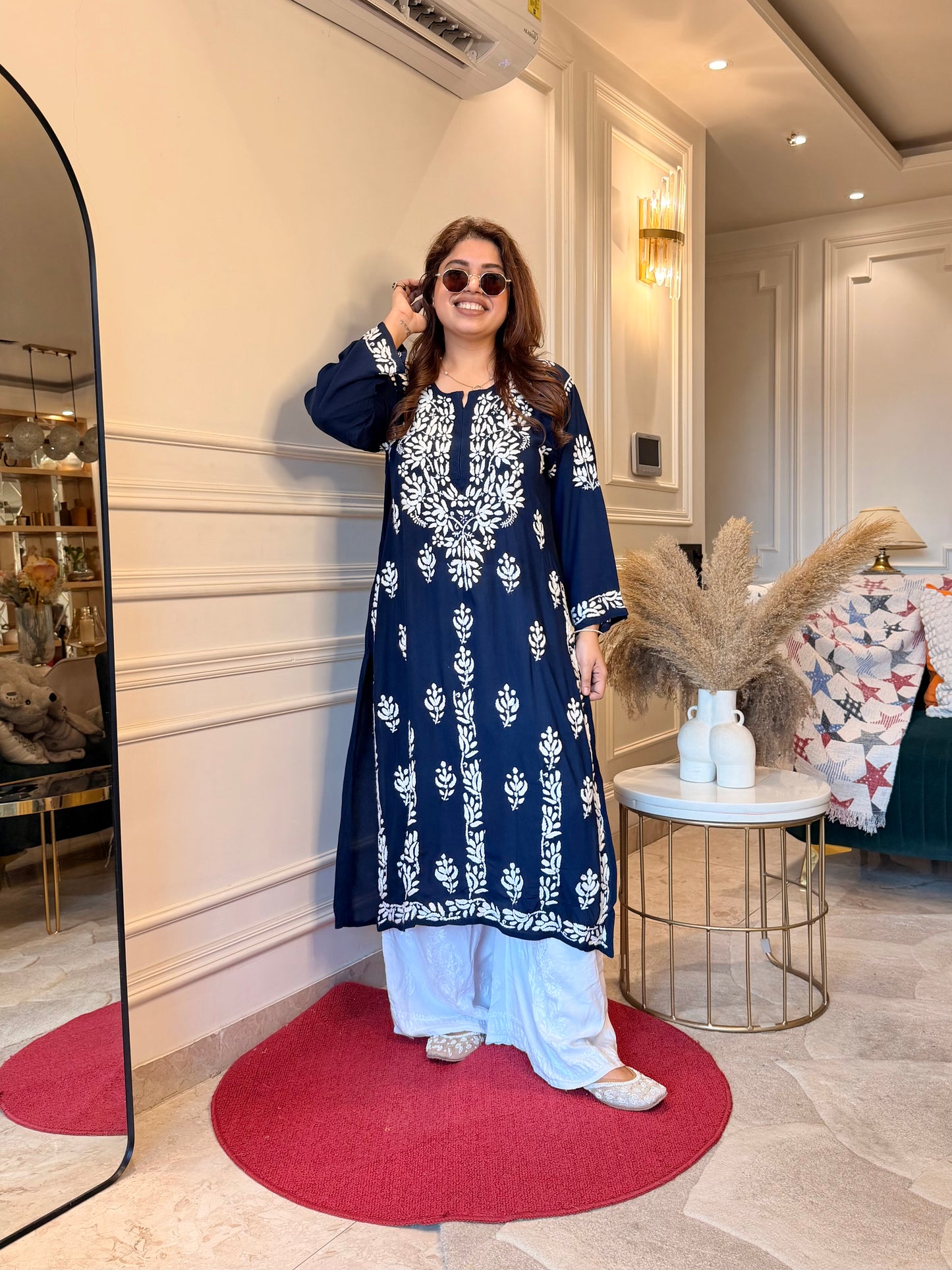 Hand Embroidered Chikankari Kurta | Modal | Midnight Navy