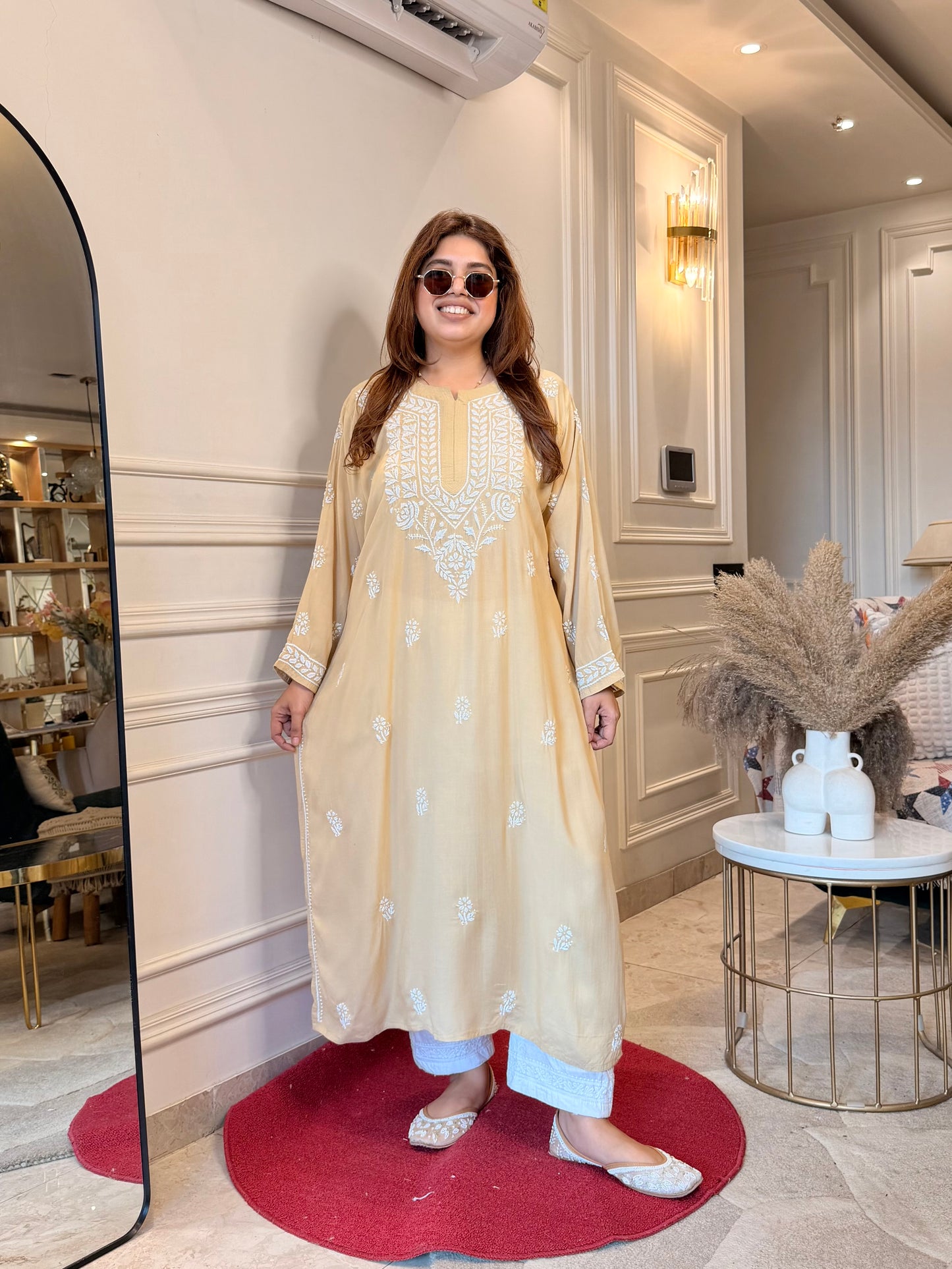 Hand Embroidered Chikankari Kurta | Modal | Sand Beige