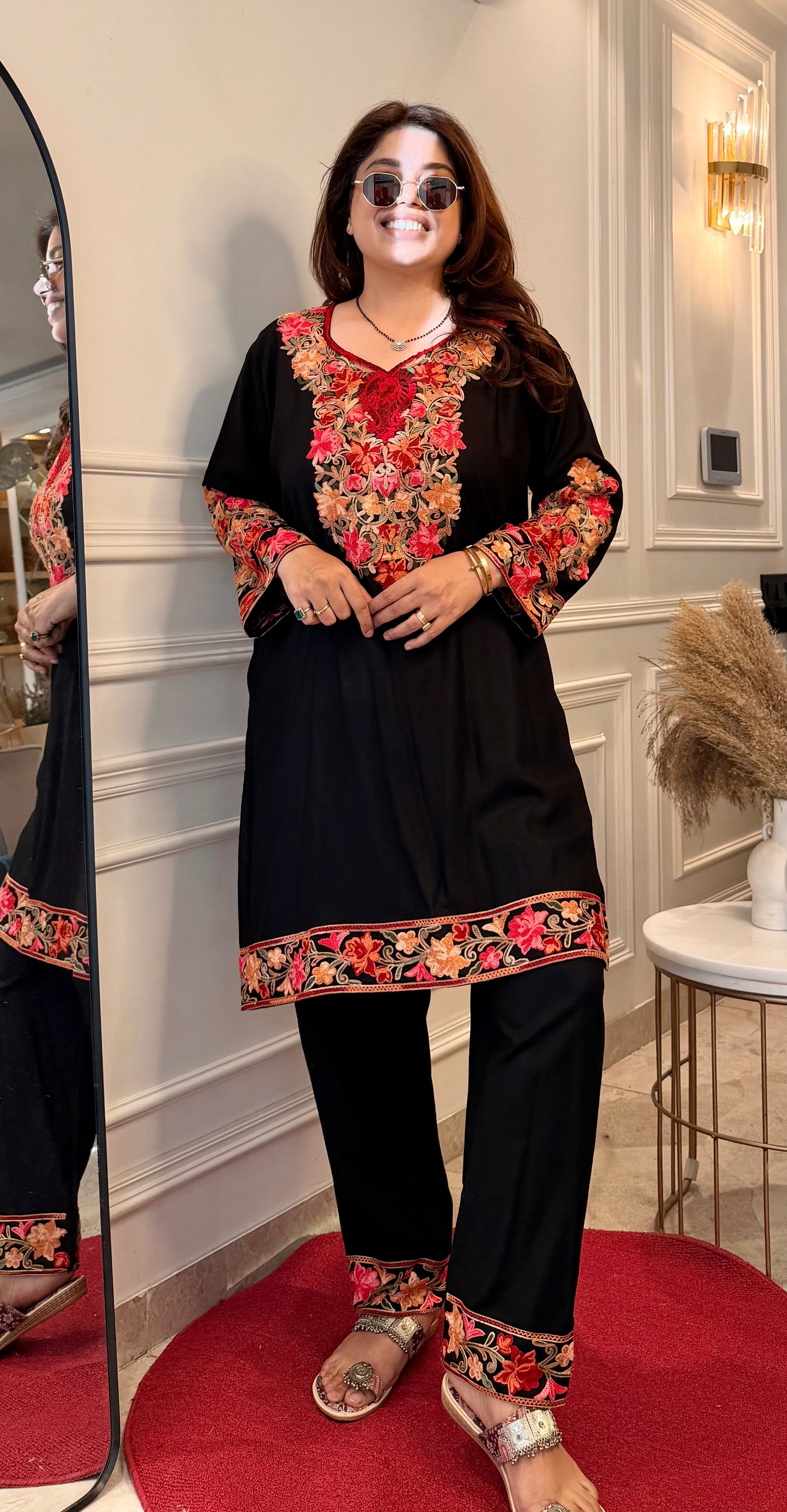 Cotton Kashmiri Emberoried Cordset- Black Colour