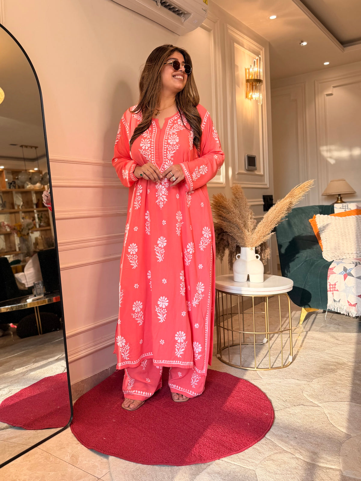 Hand Embroidered 3D Chikankari Kurta set | Premium Modal | Pastel Orange
