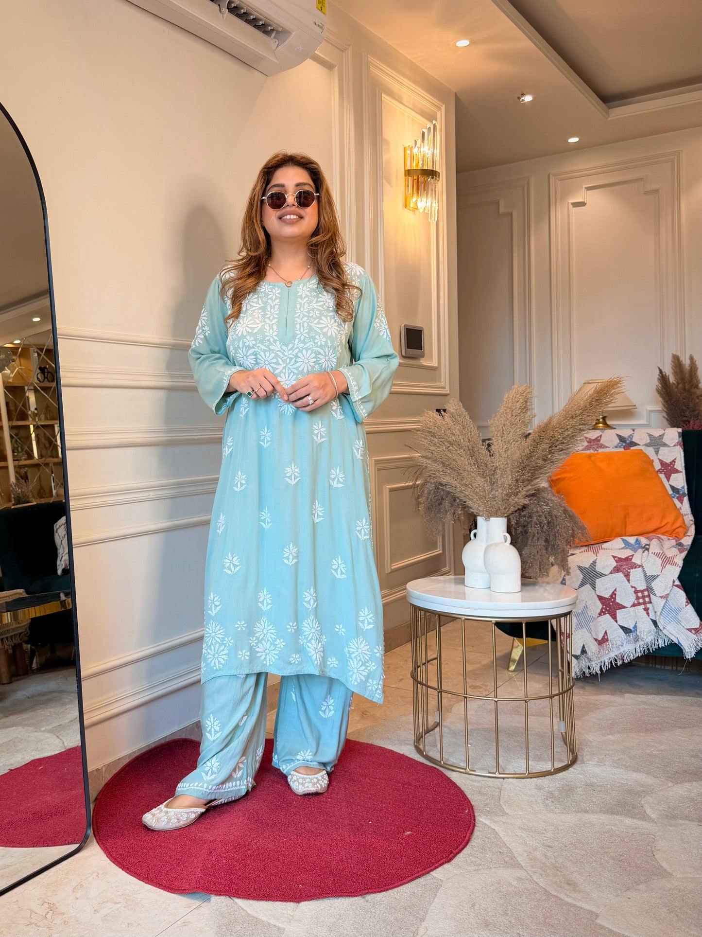 Hand Embroidered Chikankari Kurta set | Modal cotton | Mint sage