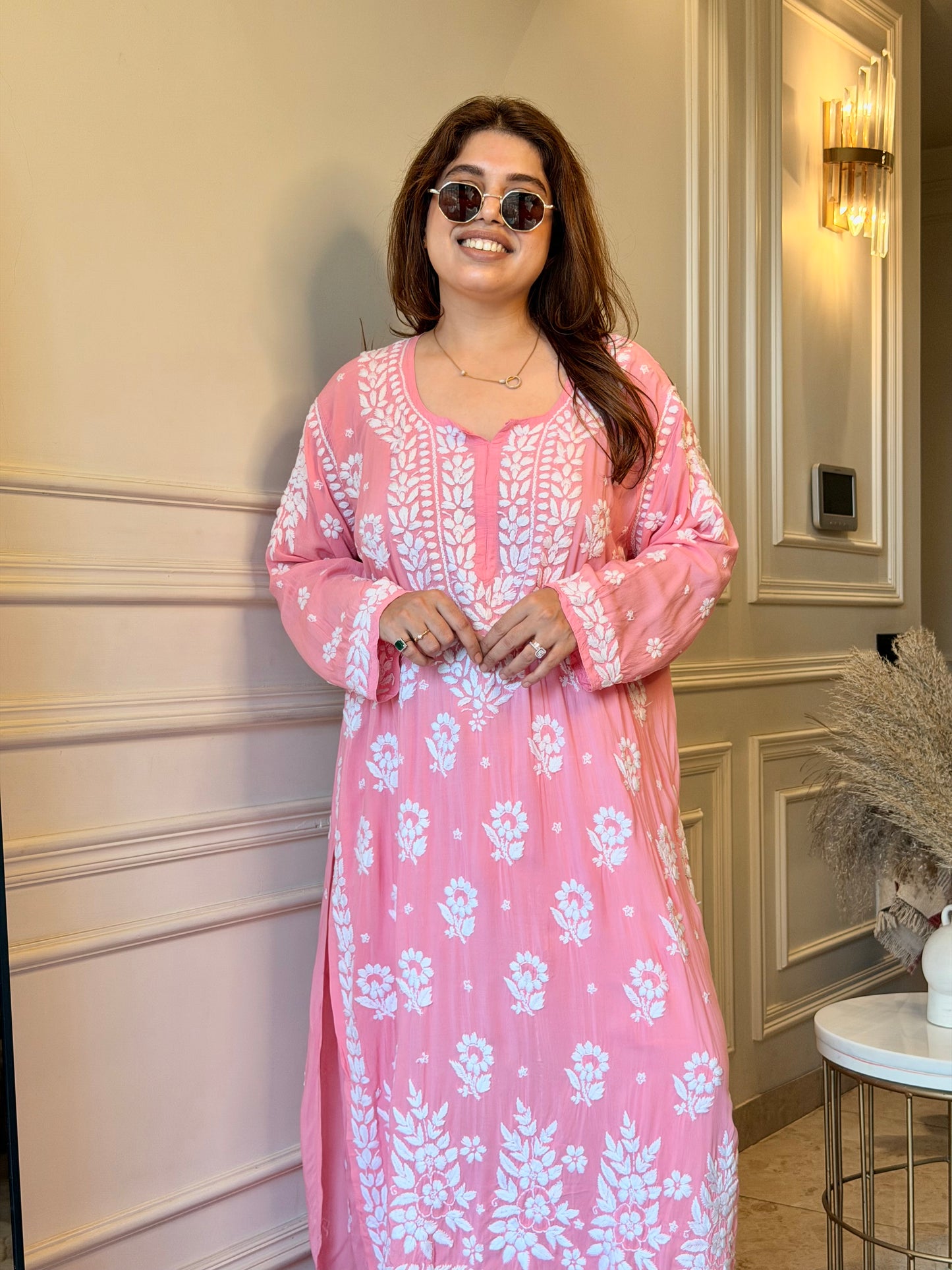 Chikankari Kurta set | Premium Modal  | Pink| Plus Size