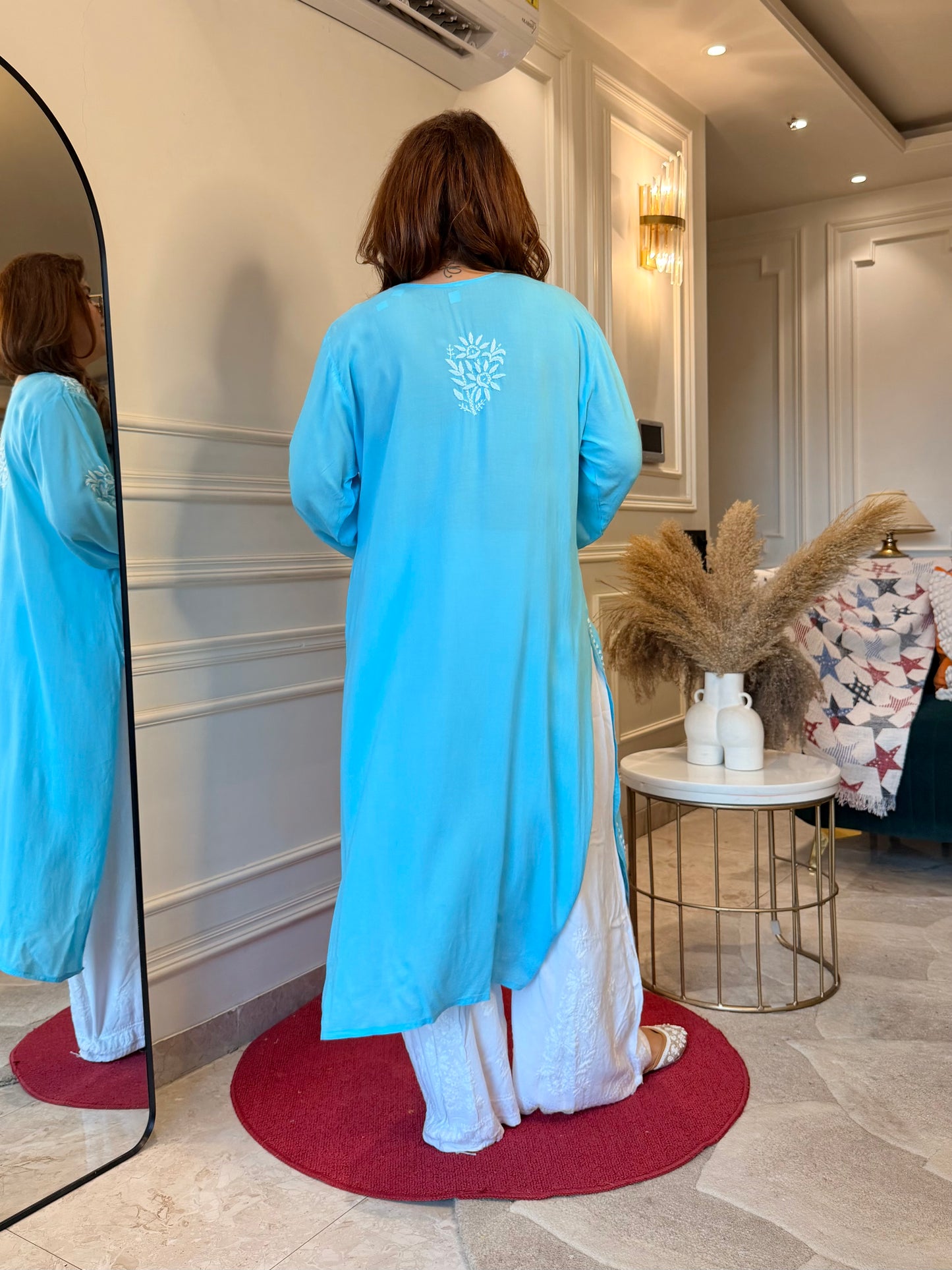 Hand Embroidered Chikankari Kurta | Modal | Turquoise Blue