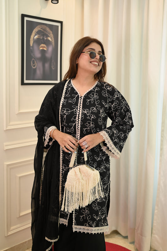 Exclusive Black Embroidered 3-Piece Lawn Suit | Sizes M to XXL