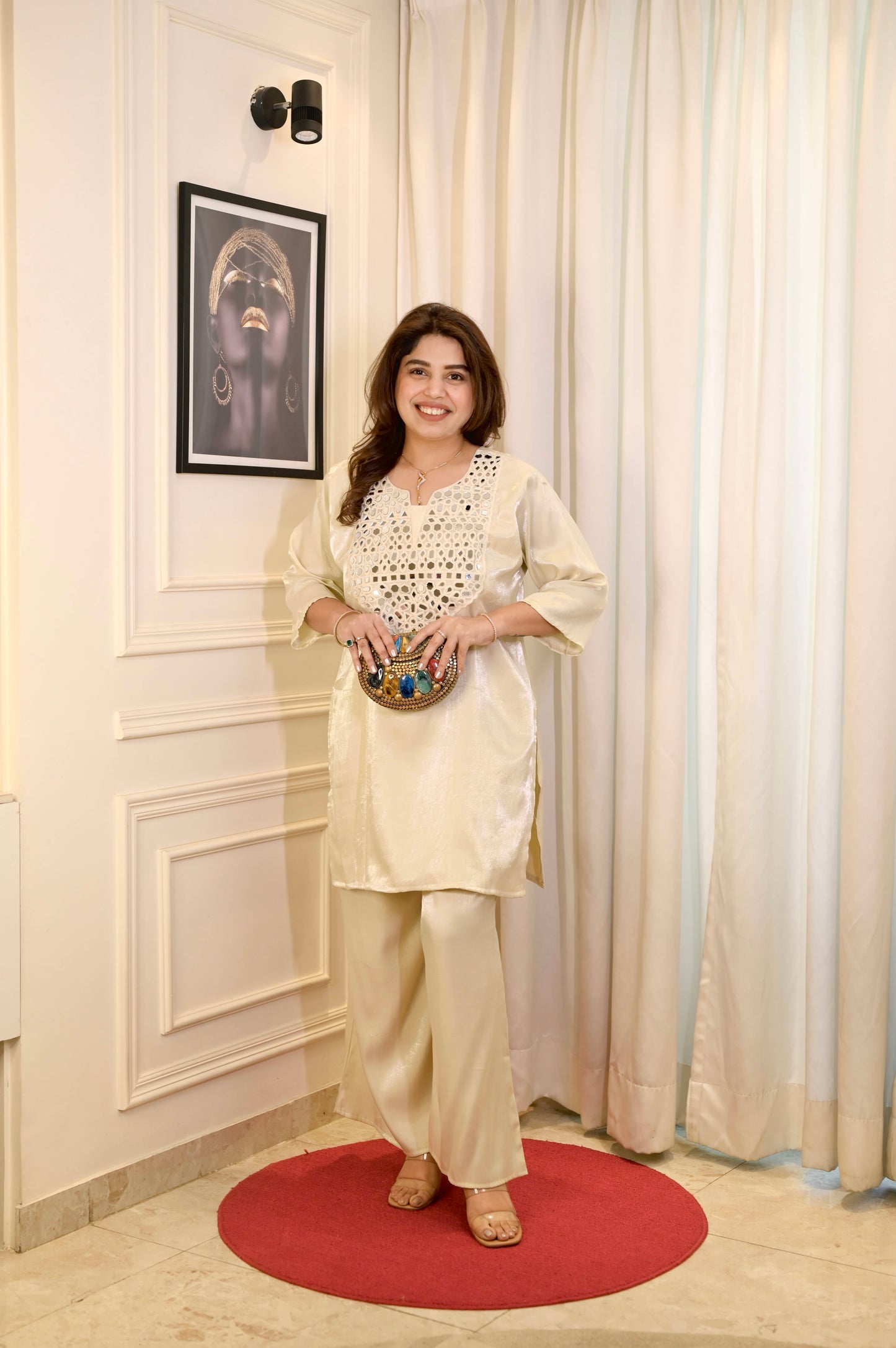 Plus size Party wear Cordset- Ivory colour