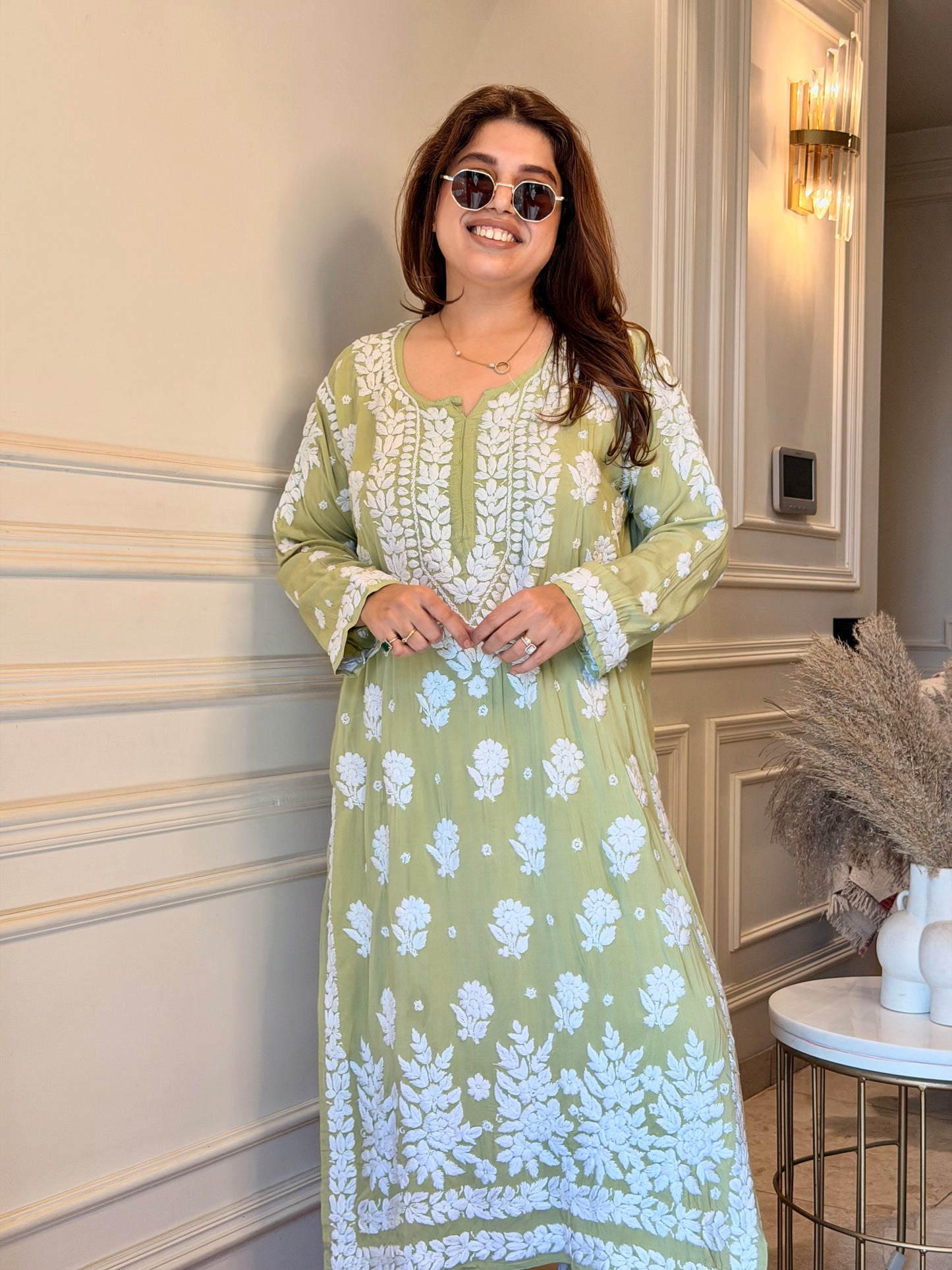 Chikankari Kurta set | Premium Modal  | Olive Green