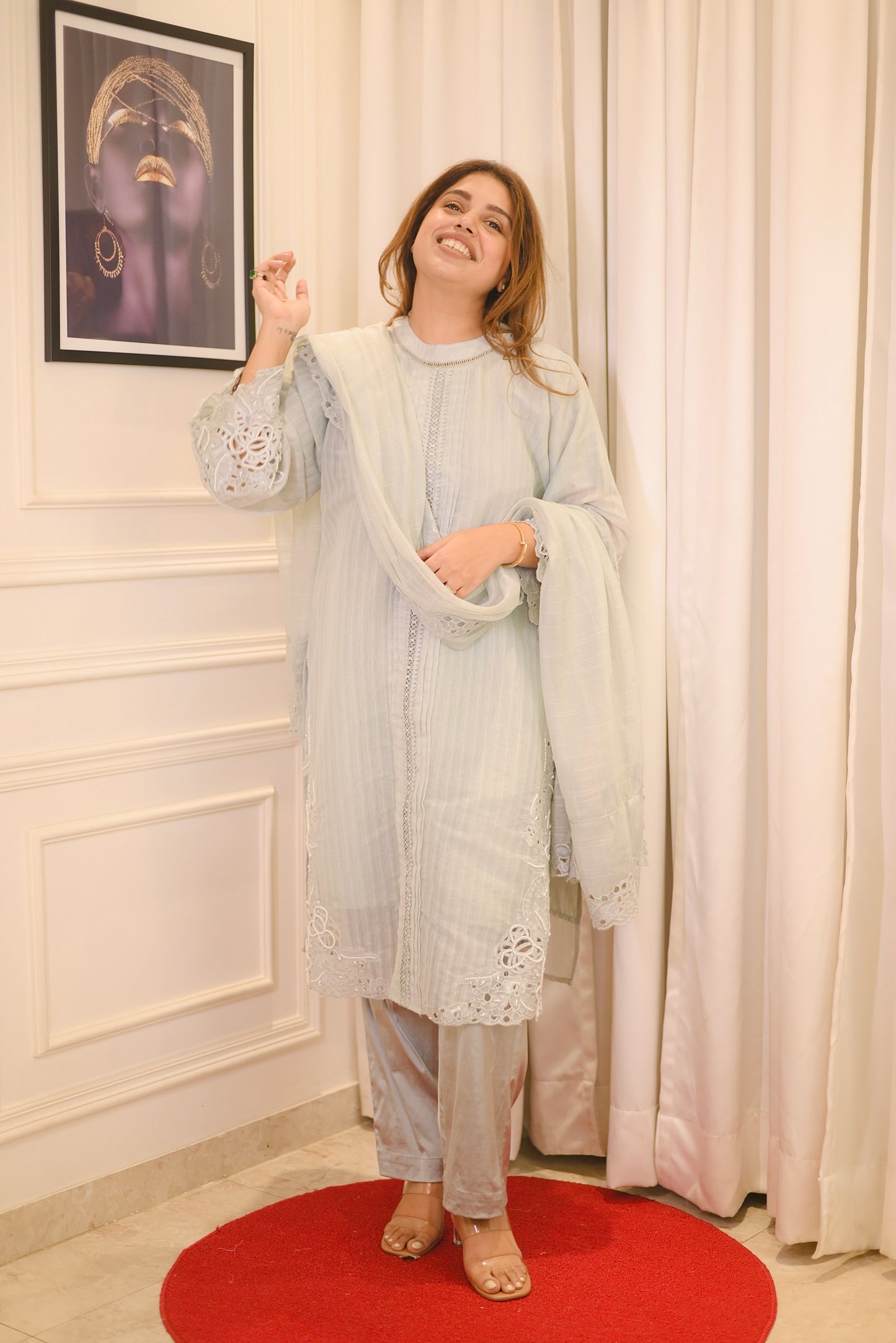 Exclusive Grey Cotton Lawn 3piece Suit| Sizes M to XXL