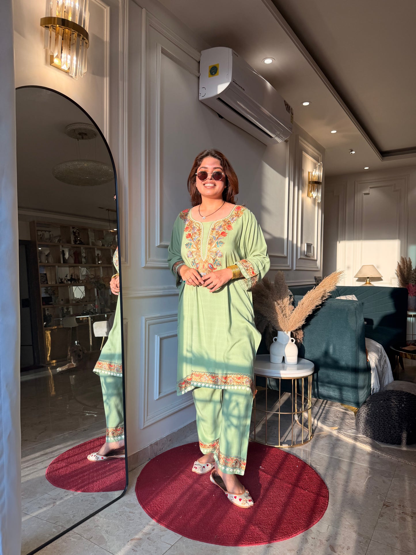 Cotton Kashmiri Emberoried Cordset- Mint Green