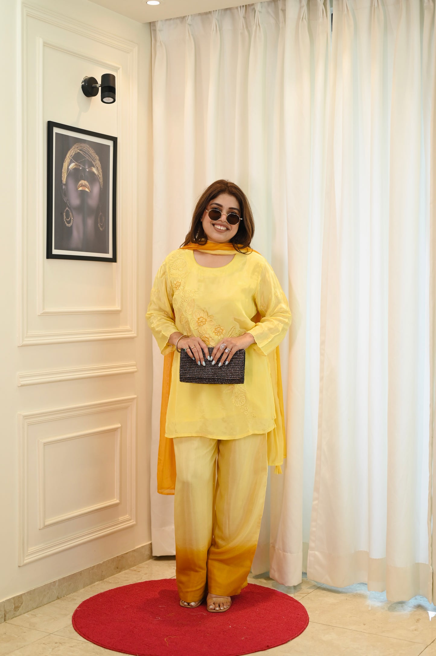 Yellow Farsi Salwar Suit| Russian tissue Fabric
