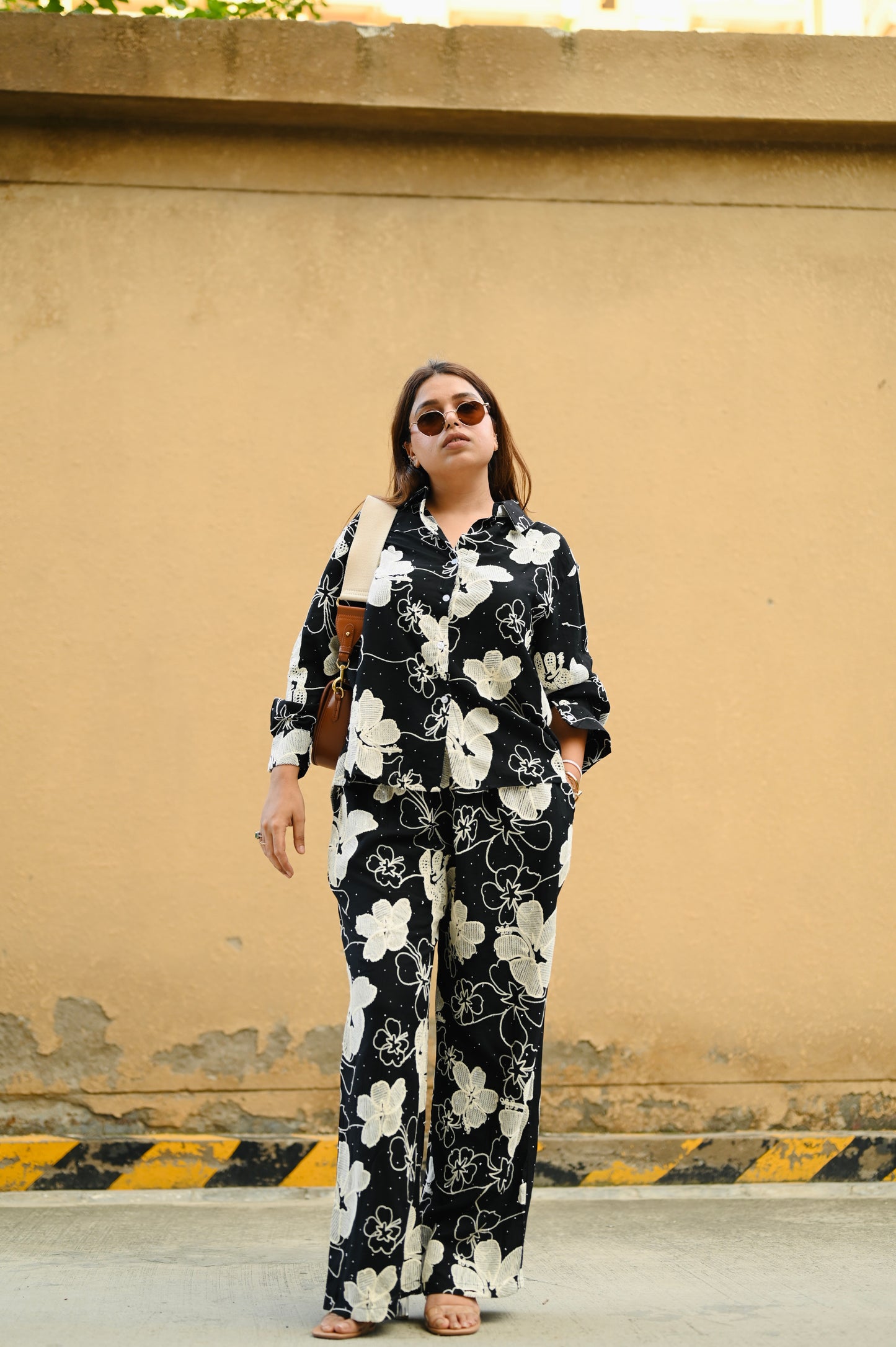 Black Floral Embroidered Co-ord Set – Premium Crepe | Free Size Upto XXL
