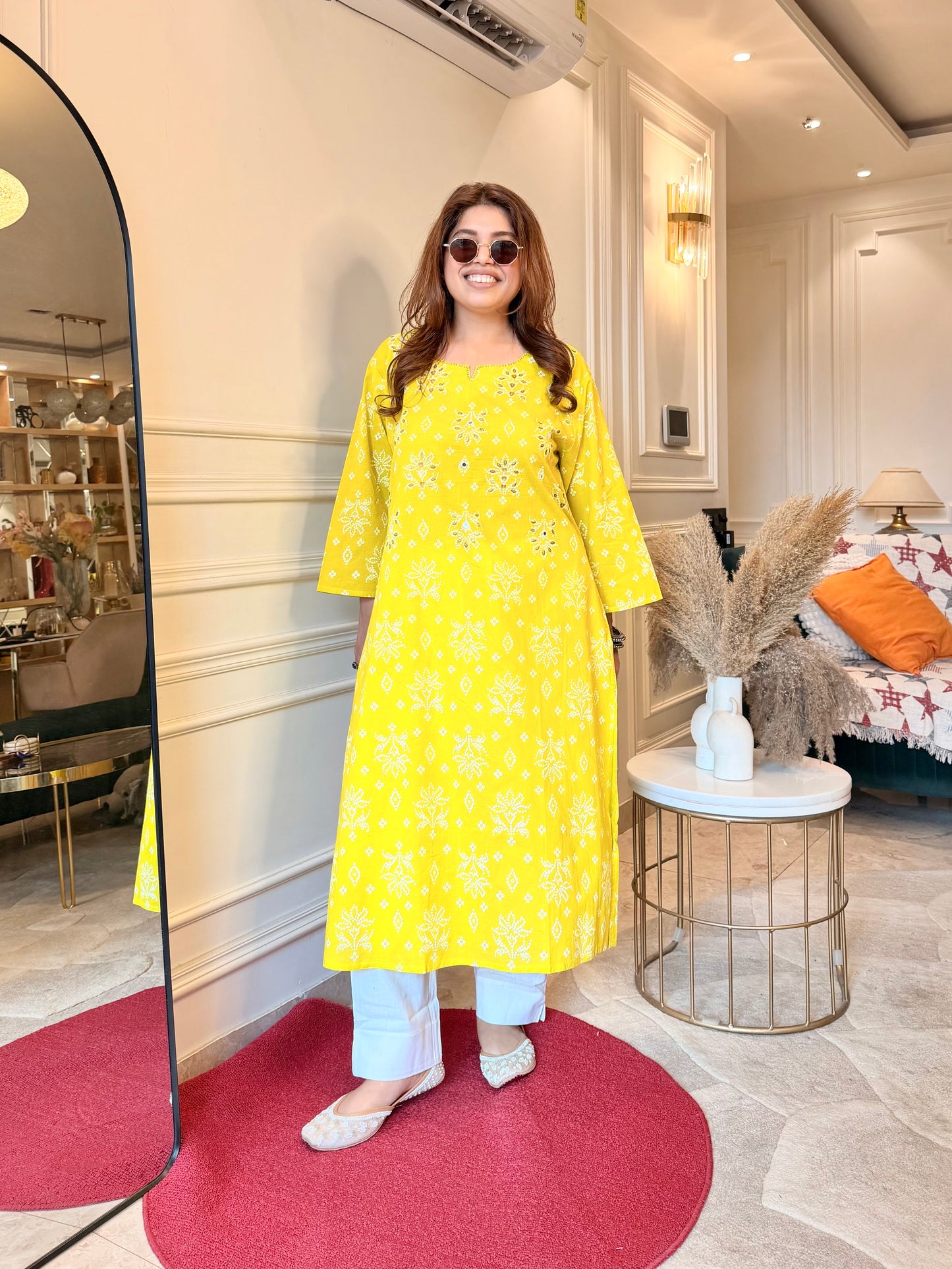 Premium Plus size cotton kurta set - Mustard